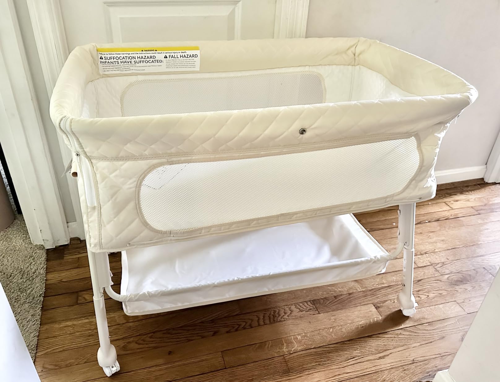 Baby Crib for Newborn, Baby Bassinets Bedside Sleeper with Breathable Mesh & Mattress, Easy Move Crib for Newborns with Lockable Wheels, 4-Adjustable Height Beside Bassinet (Beige) customer photo 2