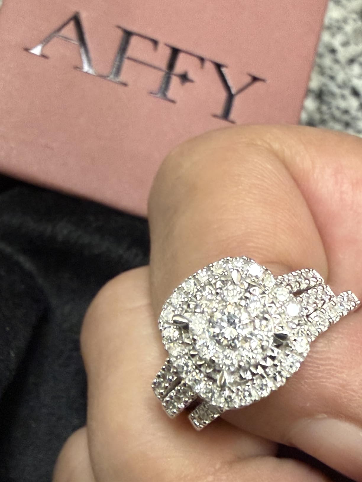 Bridal Set Rings For Women, 1 to 3 Carat Lab Grown Diamond Halo Wedding Engagement Ring Set In 14K Gold Over Sterling Silver customer photo 1