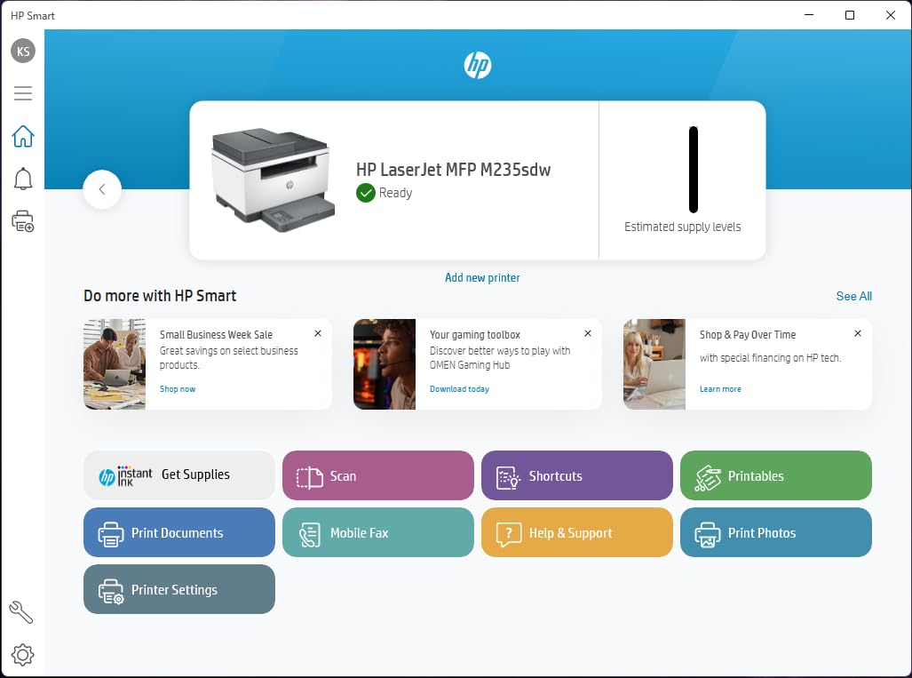 HP LaserJet MFP M235sdw All-in-One Laser Wireless Printer, Scan/Copy, Black & White, Duplex customer photo 1