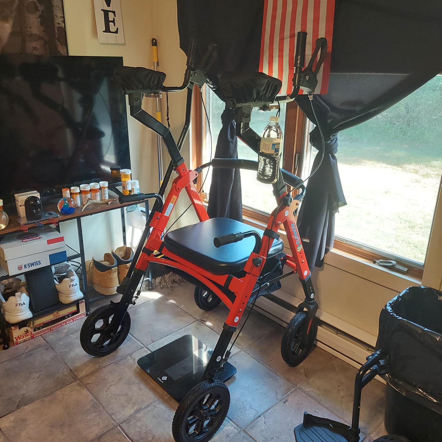 ELENKER All Terrain Heavy Duty Upright Walker with Extra Wide Seat, Foldable Aluminum Bariatric Stand Up Rolling Walker, 10