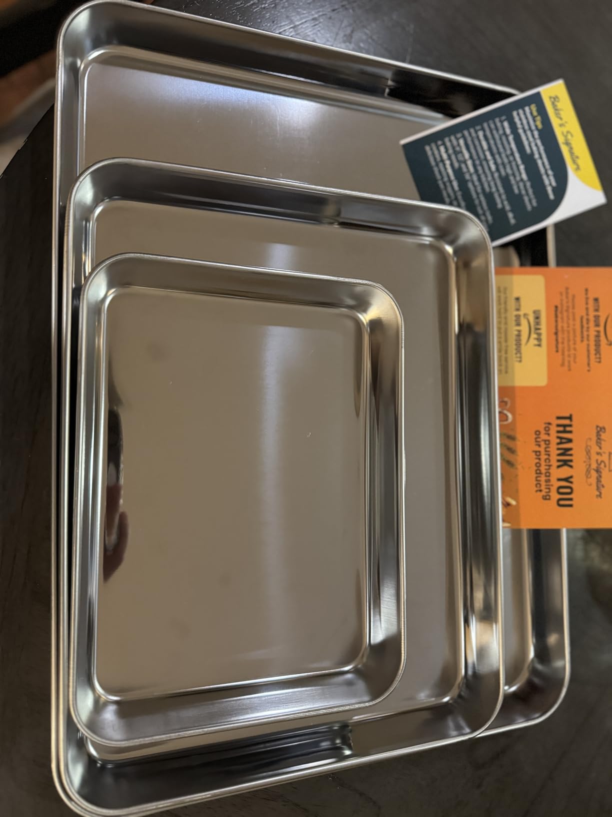 Baker's Signature Stainless Steel Cookie Sheet Pan, Stainless Steel Baking Sheet Set of 3, Mirror Finish, Non-Stick, Rust Resistant, BPA Free, Dishwasher Safe, 9/12/16 Inch customer photo 2