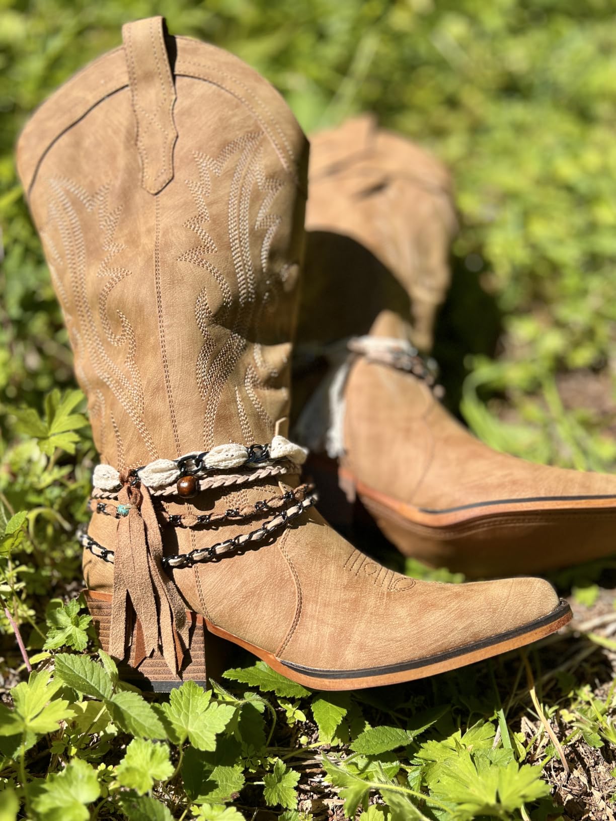 IUV Cowboy Boots For Women Western Cowgirl Boots with Chunky Heel Mid Calf Snip Toe Ideal for low insteps customer photo 2