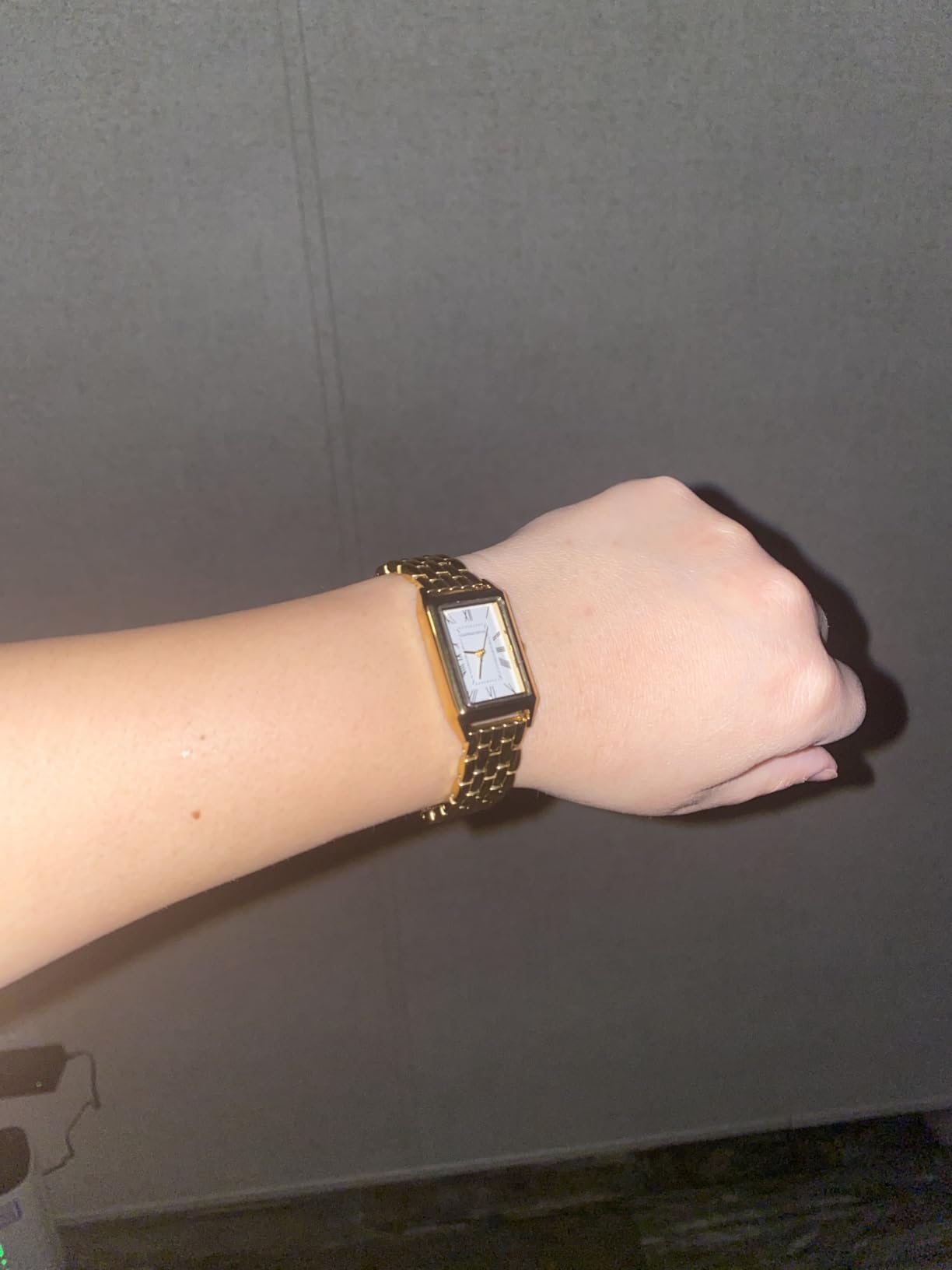 Gold Watches for Women with Vintage Rectangular Case, White Roman Dial, Stainless Steel Band customer photo 1