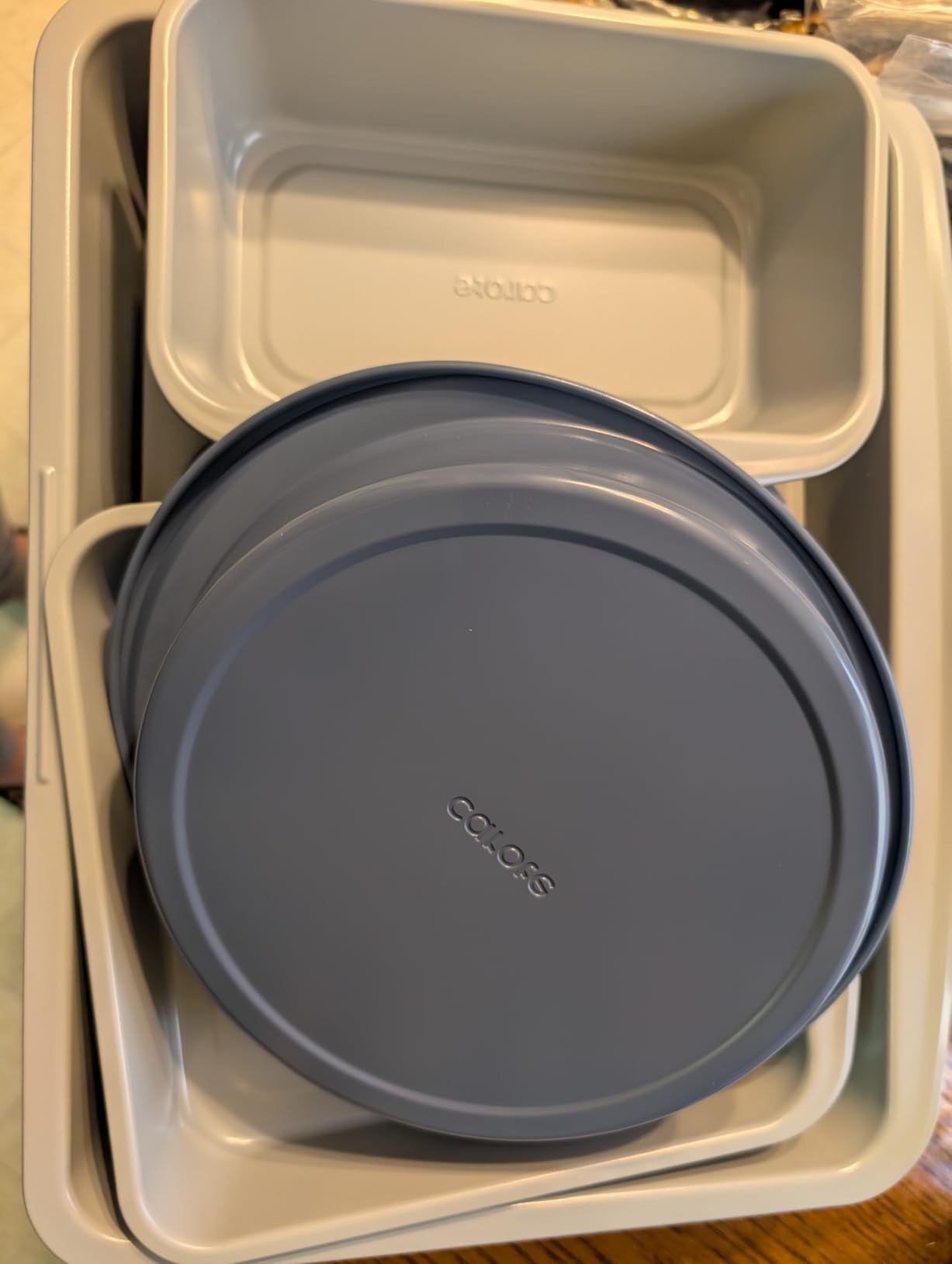 CAROTE 7-Piece Nonstick Stackable Baking Pans Set - Bakeware Sets Including Cookie Sheets for Baking, Muffin Pan, Bread Pan, Cake pan, Loaf Pan, Roasting Pan, Gray & Blue customer photo 2