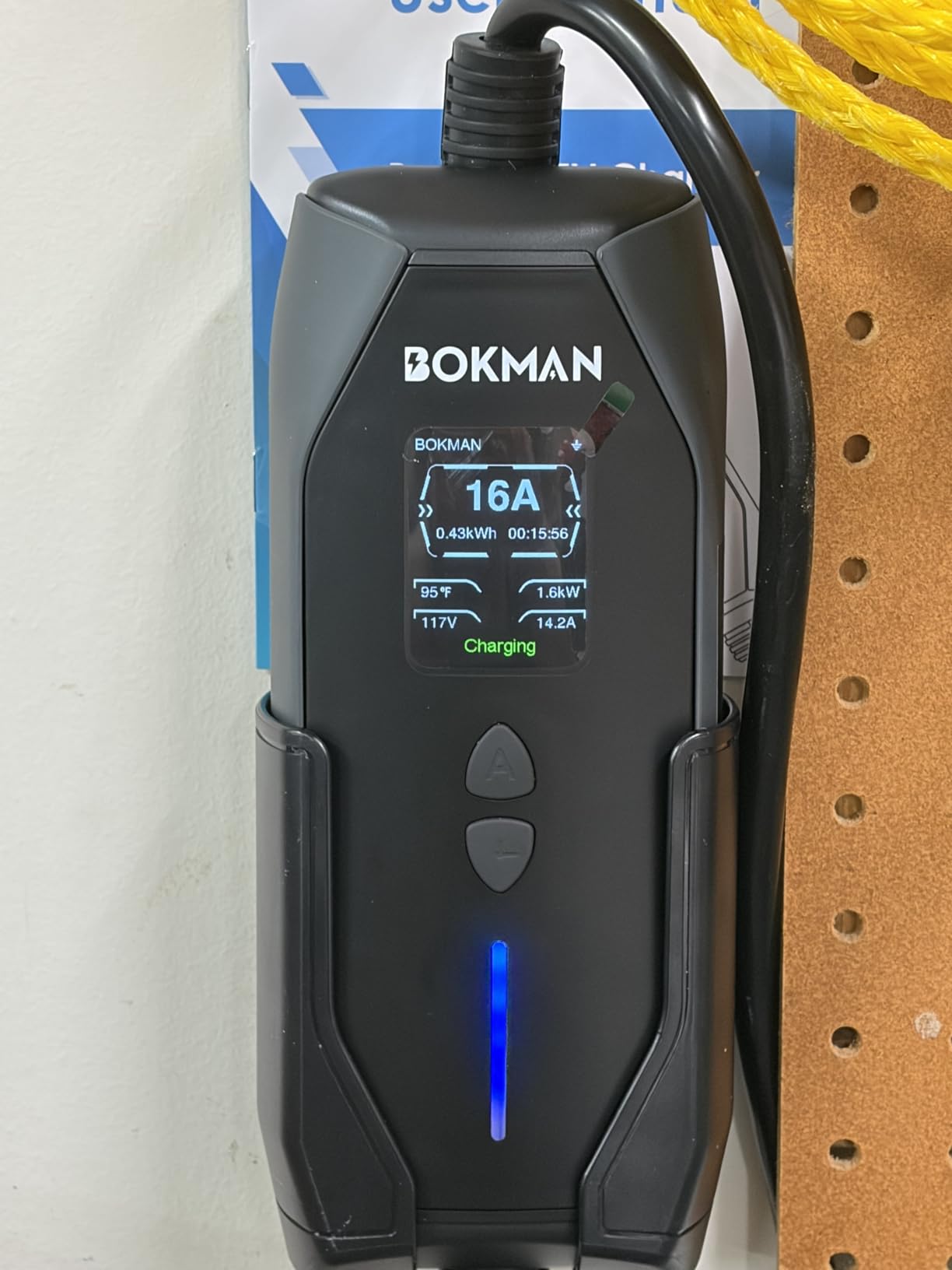 bokman Portable Level 2 & Level 1 EV Charger (240V, 16A), 20ft Cable and NEMA 6-20 Plug and NEMA 5-15 Adapter for Household Socket, Current Adjustable 6-16Amp (J1772 Connector) customer photo 1
