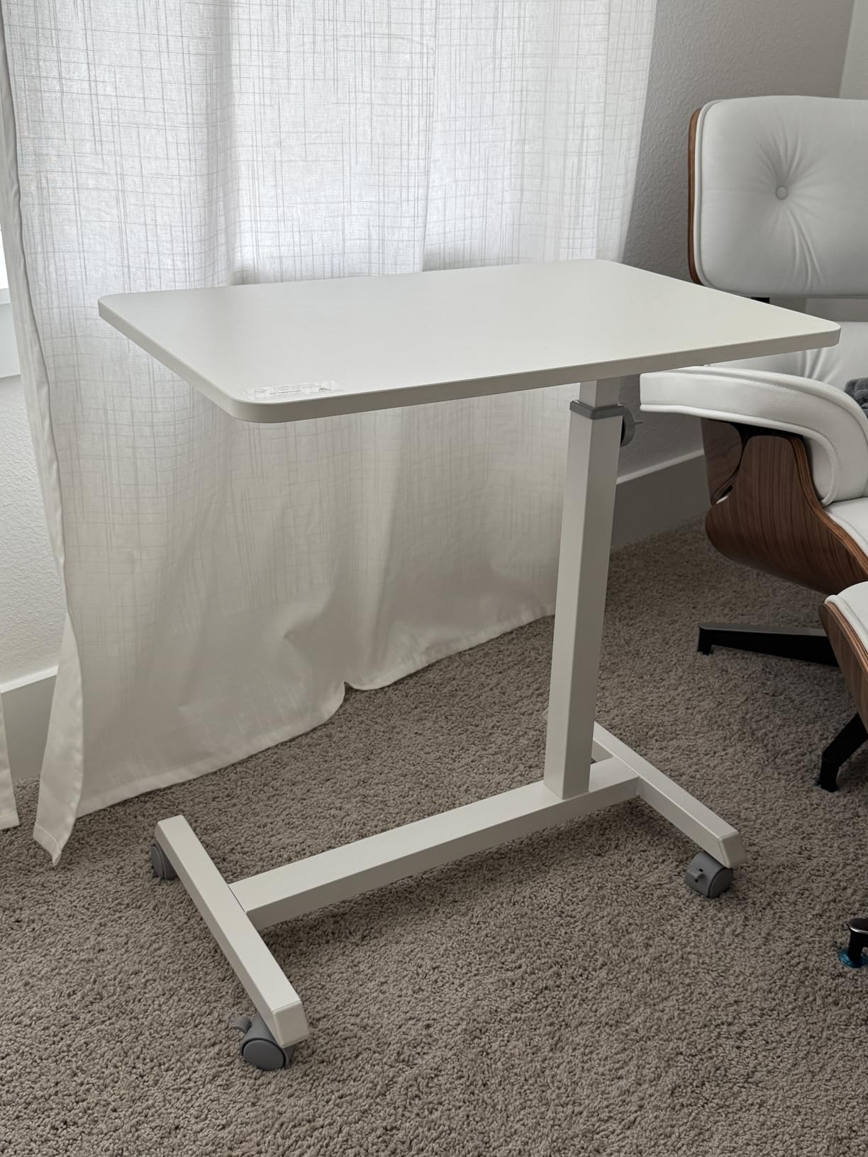 GTPLAYER Small Standing Desk, 24 Inches Mobile Rolling Laptop PC Table with Lockable Casters, Adjustable Height Overbed Bedside Table Computer Workstation for Home Office, White-Fixed customer photo 1