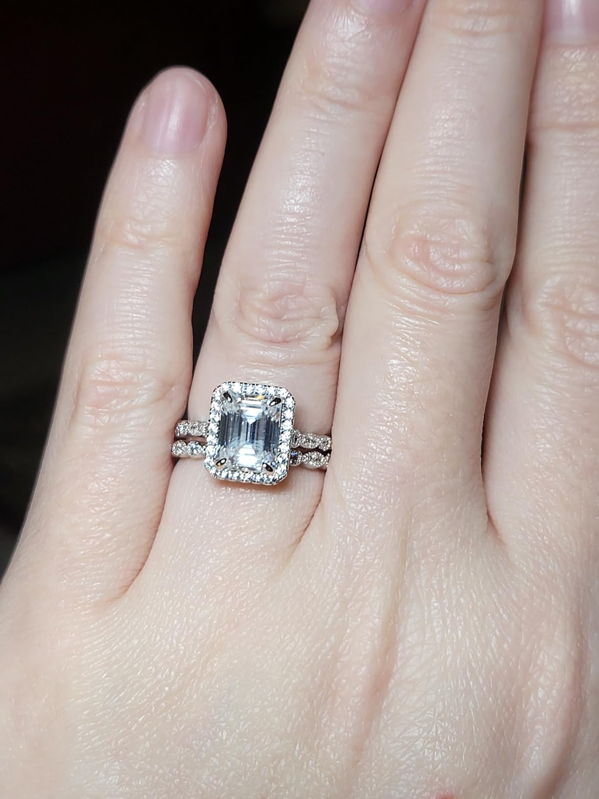 Moissanite Engagement Ring for Women Bridal Rings Set 3CT Moissanite Ring Emerald Cut D Color VVS1 Promise Ring Stackable Ring Anniversary Birthday Gift Size 5-10 customer photo 1