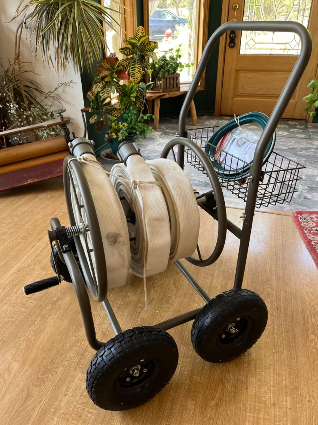 Liberty Garden Residential Grade Four Wheel 250 Foot Capacity Steel Frame Water Hose Reel Cart with Basket for Backyard, Garden, or Home, Brown, Bronze customer photo 1