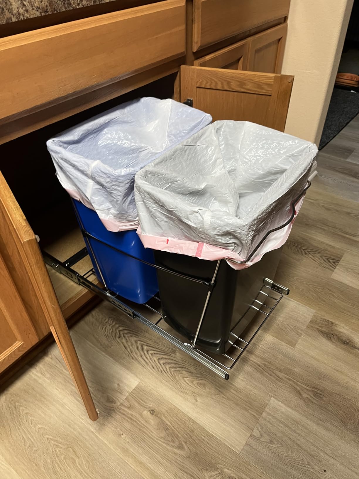 Rev-A-Shelf Double Pullout Garbage Trash Cans for Kitchen Cabinets, 35 Qt | Large Capacity Waste/ Recycling Bins, Heavy Gauge Wire Construction, with Full Extension Slides, Black, RV-18KD-18C S customer photo 1