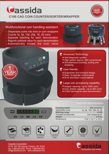 Cassida C100 Electronic Coin Sorter/Counter, Countable coins 1c, 5c, 10c, 25c, 250 coins/min customer photo 2
