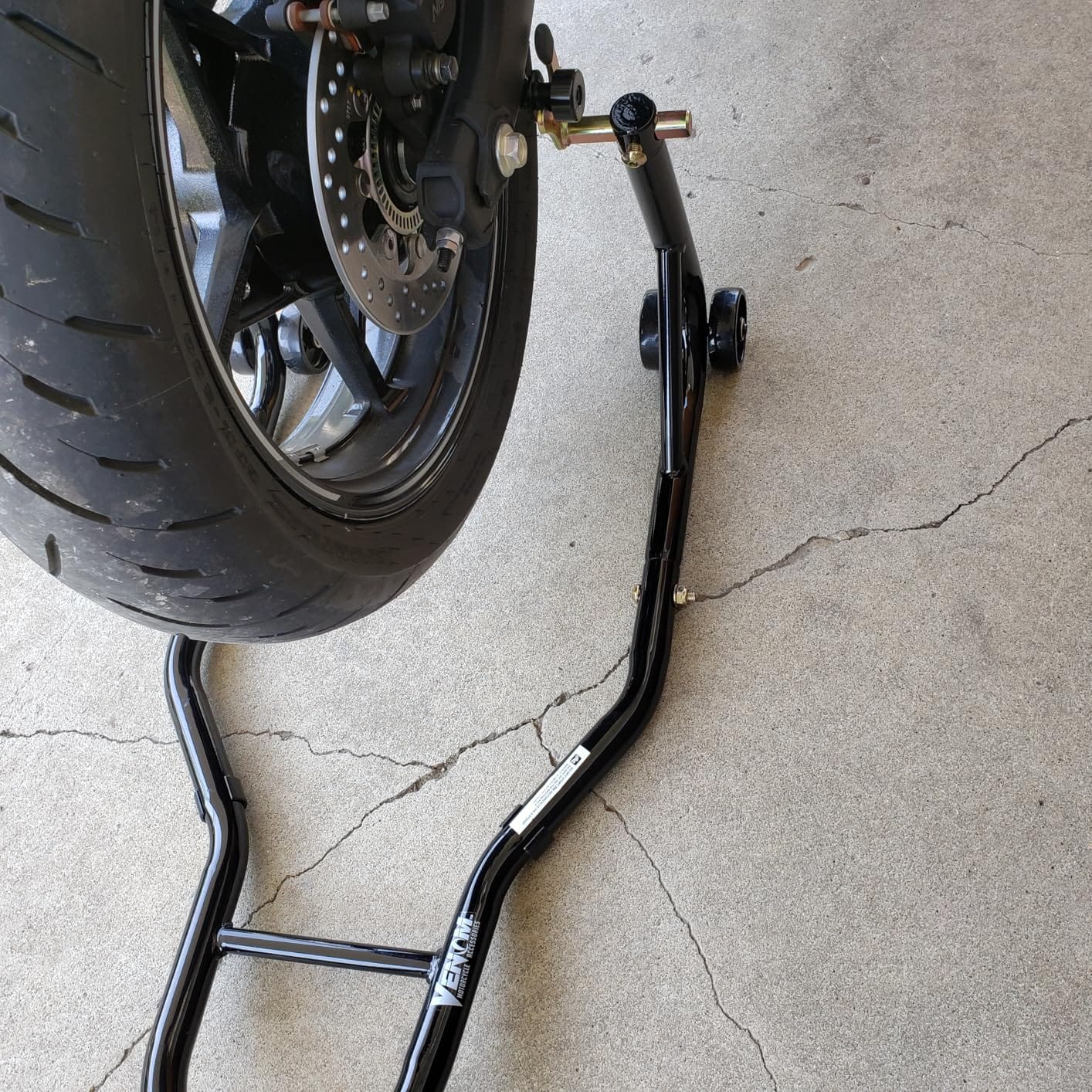 Venom Motorcycle Stand Lift, Front & Rear Combo, Universal Paddock Lift Stand, Front Wheel Fork Stand Rear Wheel Swingarm Spool Stand, Compatible With Most Yamaha Honda Kawasaki Suzuki BMW Motorcycles customer photo 2