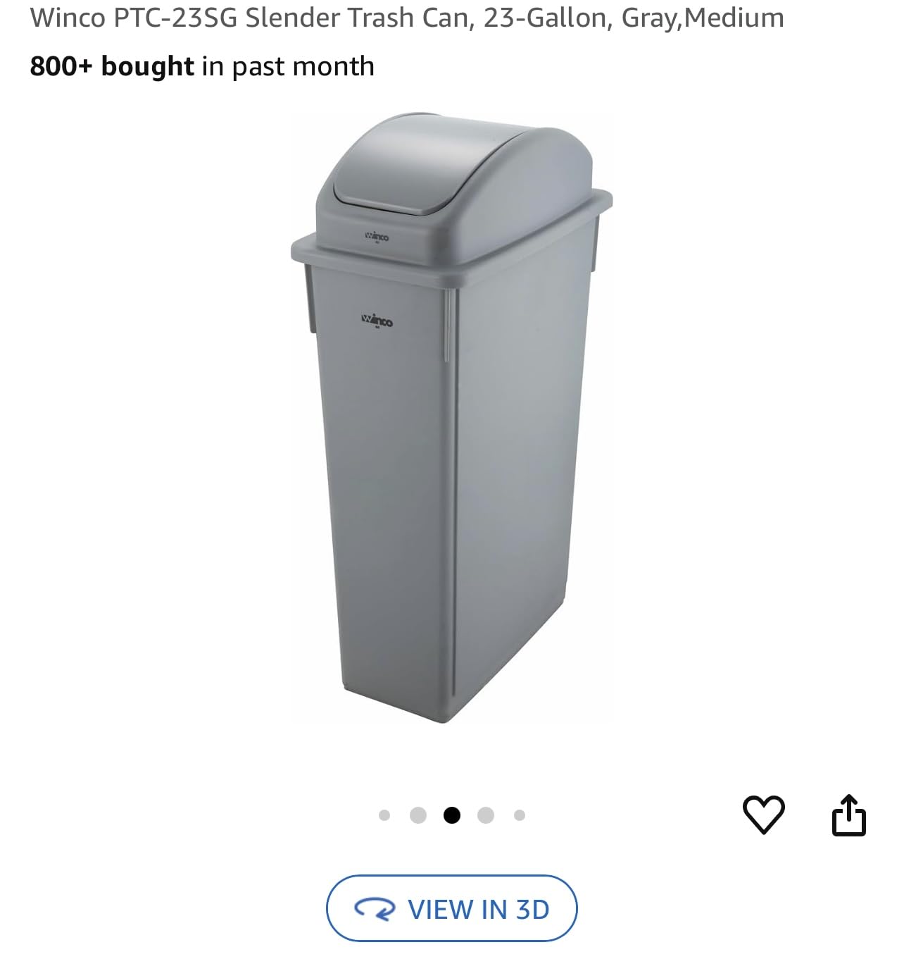 Winco PTC-23SG Slender Trash Can, 23-Gallon, Gray, Medium | Corrosion resistant, Great for Kitchens, Dining Areas and Back-of-house Cleanup customer photo 1