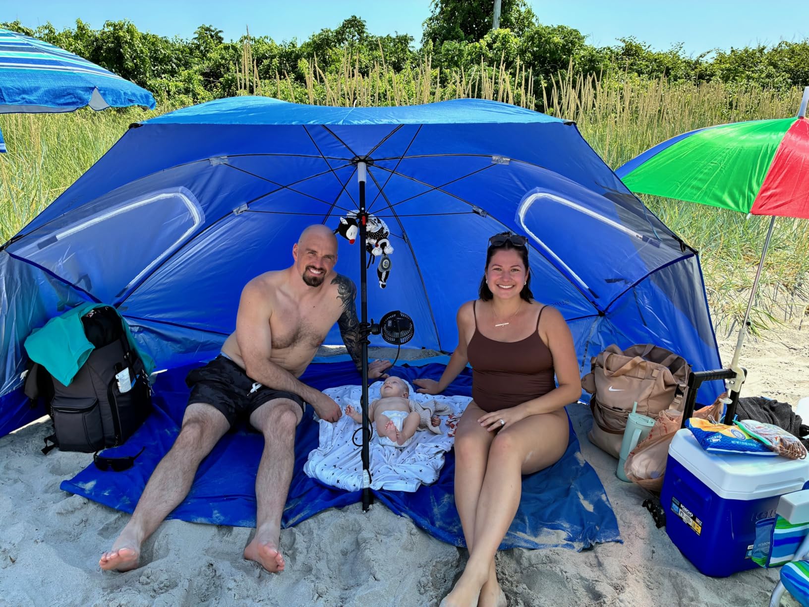 Sport-Brella Super-Brella UPF 50+ Sun and Rain Canopy Umbrella, 8 Foot Portable Beach Shelter with Side Panels, Wind Flaps, and Carry Bag, Blue customer photo 1