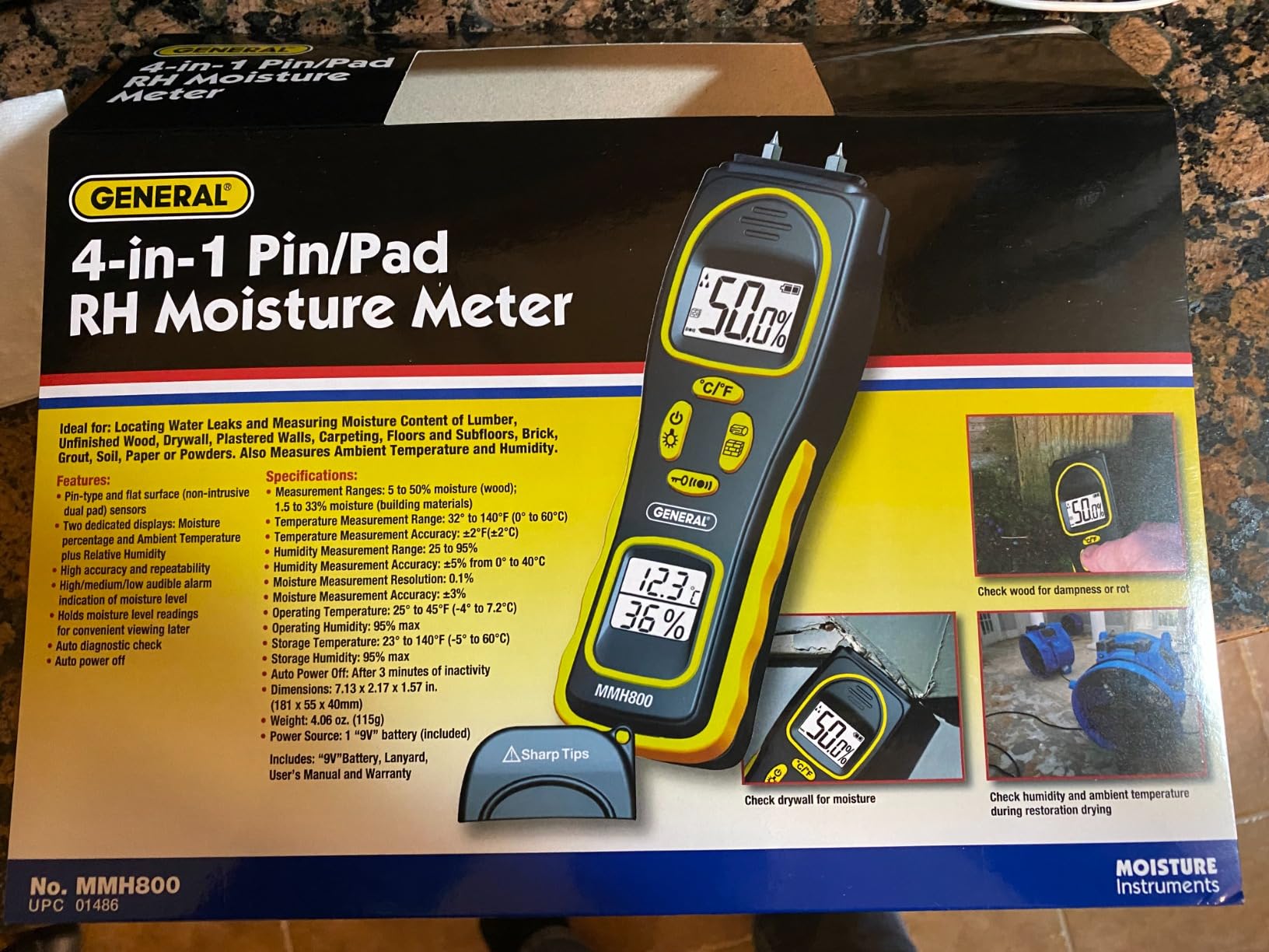 General Tools MMH800 Pin/Pinless Moisture Meter w/Temp and Humidity | Pin and pinless moisture meter for drywall, walls & wood. Moisture detector for house, firewood & building materials testing. customer photo 2
