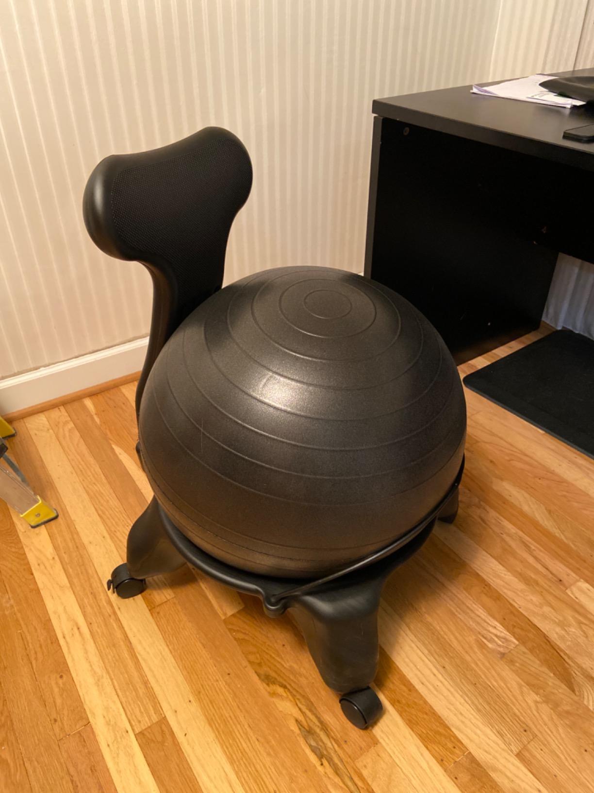 Champion Sports Exercise Ball Chair: FitPro Balance Ball Chair with Wheels and Back Support for Home or Office Use - Includes Hand Pump - Black customer photo 1