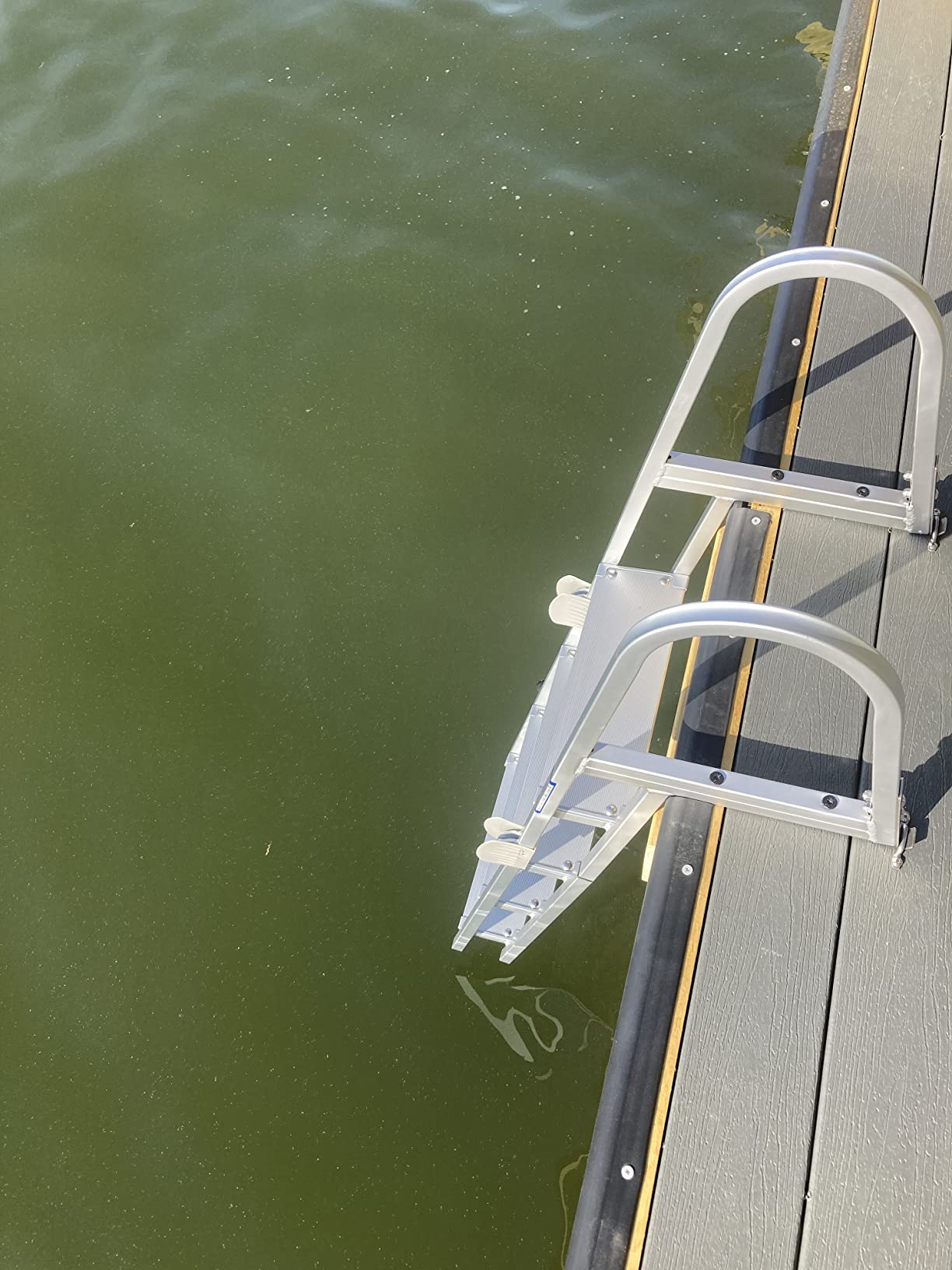 JIF Marine Folding Dock Step Ladder - 4-Step Aluminum Ladder with Angled Anti-Skid Steps, Fold-Up Storage, J-Hook Mounting Hardware Included - 300 lb Capacity customer photo 2