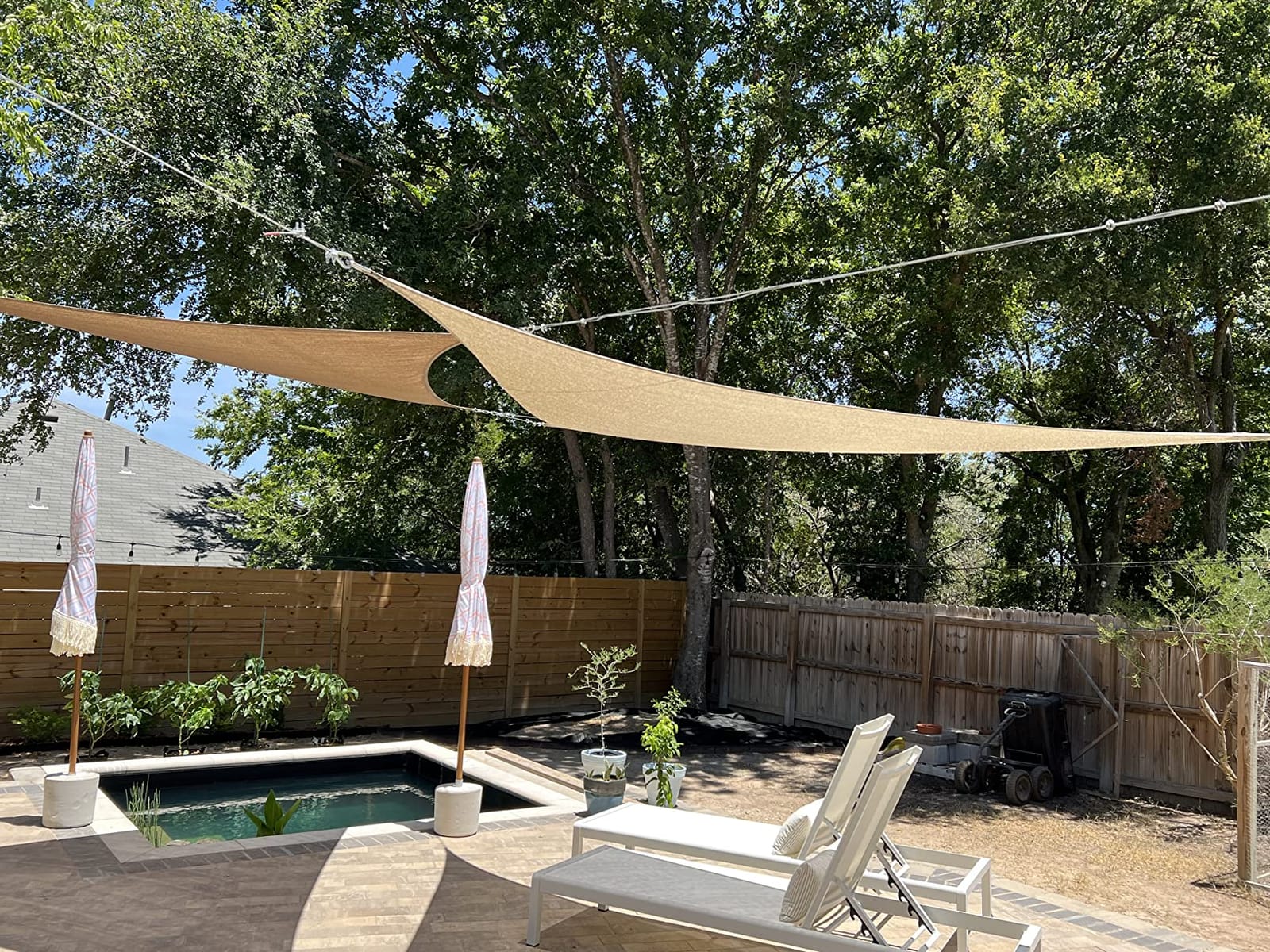 Coolaroo Ready-To-Hang Shade Sail - 90% UV Block Breathable Outdoor Sun Shade with Pre-Attached Ropes, 16ft 5in, Triangle, Pebble customer photo 2