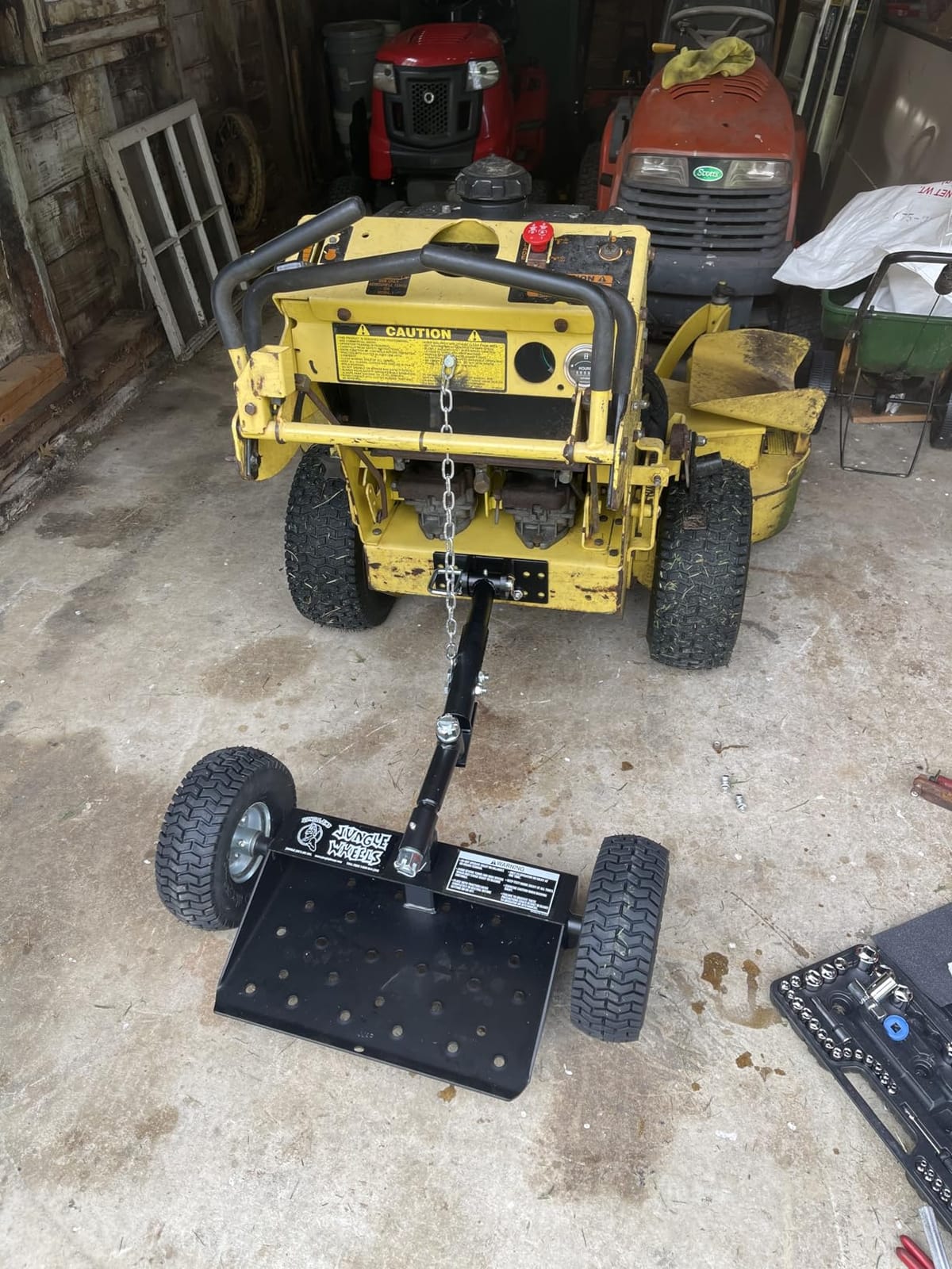 Jungle Jim's Jungle Wheels Lawn Mower Sulky - Black Edition - Stand-On Two-Wheel Sulky for Walk-Behind Mowers customer photo 1