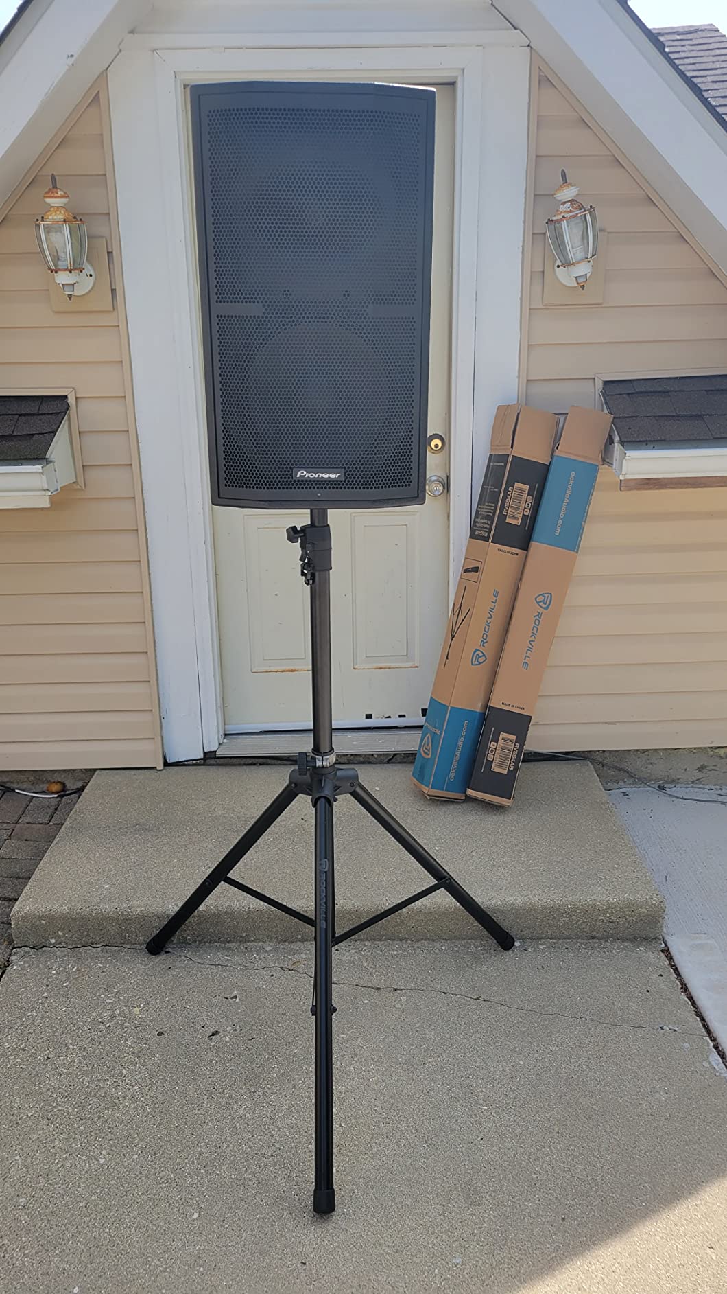 Rockville RVSS4AB Tripod Speaker Stand, Black, Hydraulic Auto Lift, 2-Pack | Auto Lowering, 154 lbs Capacity, 42