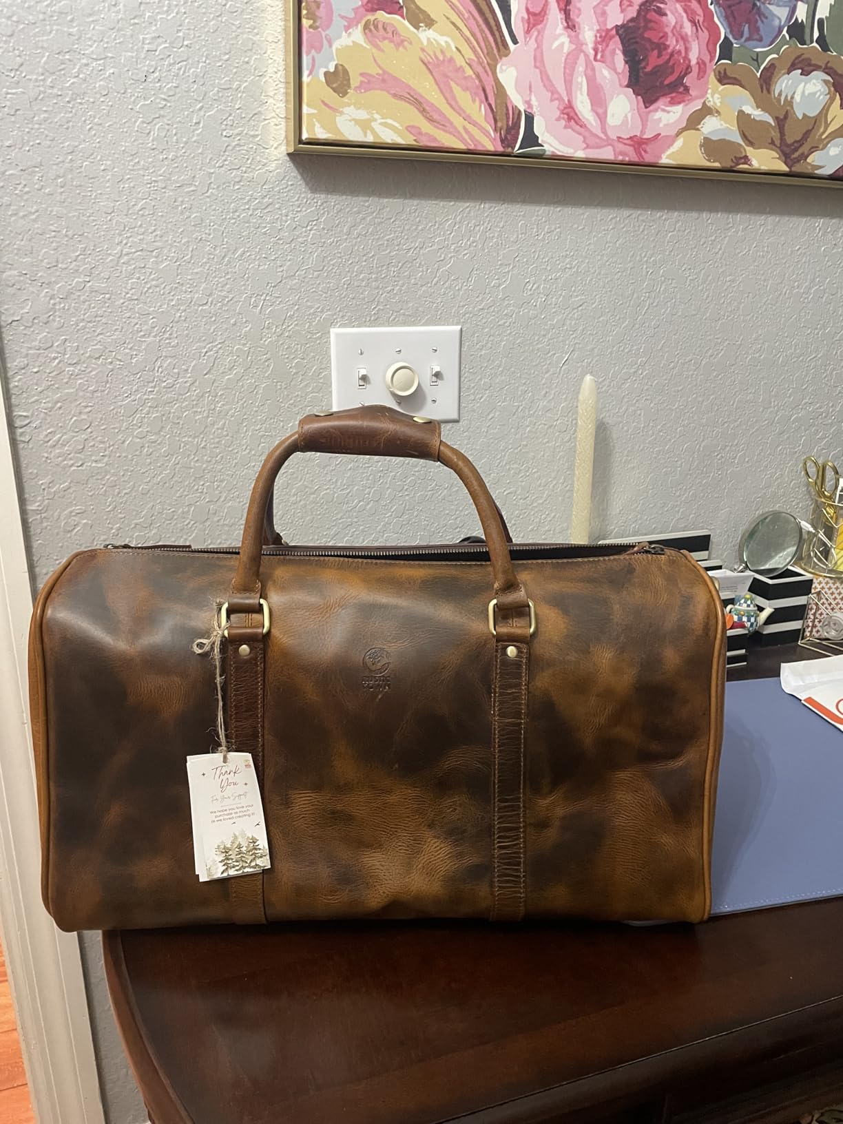 Leather Duffle Bag for Men - Full Grain Travel Weekender, Brown 20 Inch customer photo 2