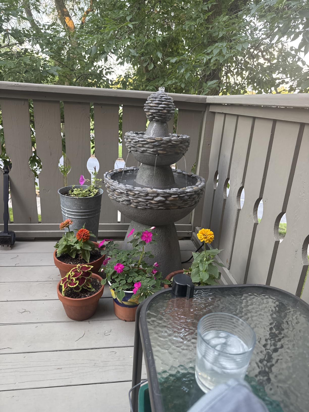 Teamson Home 36.5 in. Outdoor 3-Tier Zen-Style Pedestal Water Fountain with Stone Trim with Pump and 2.64 Gallon Capacity, Stone Gray customer photo 1
