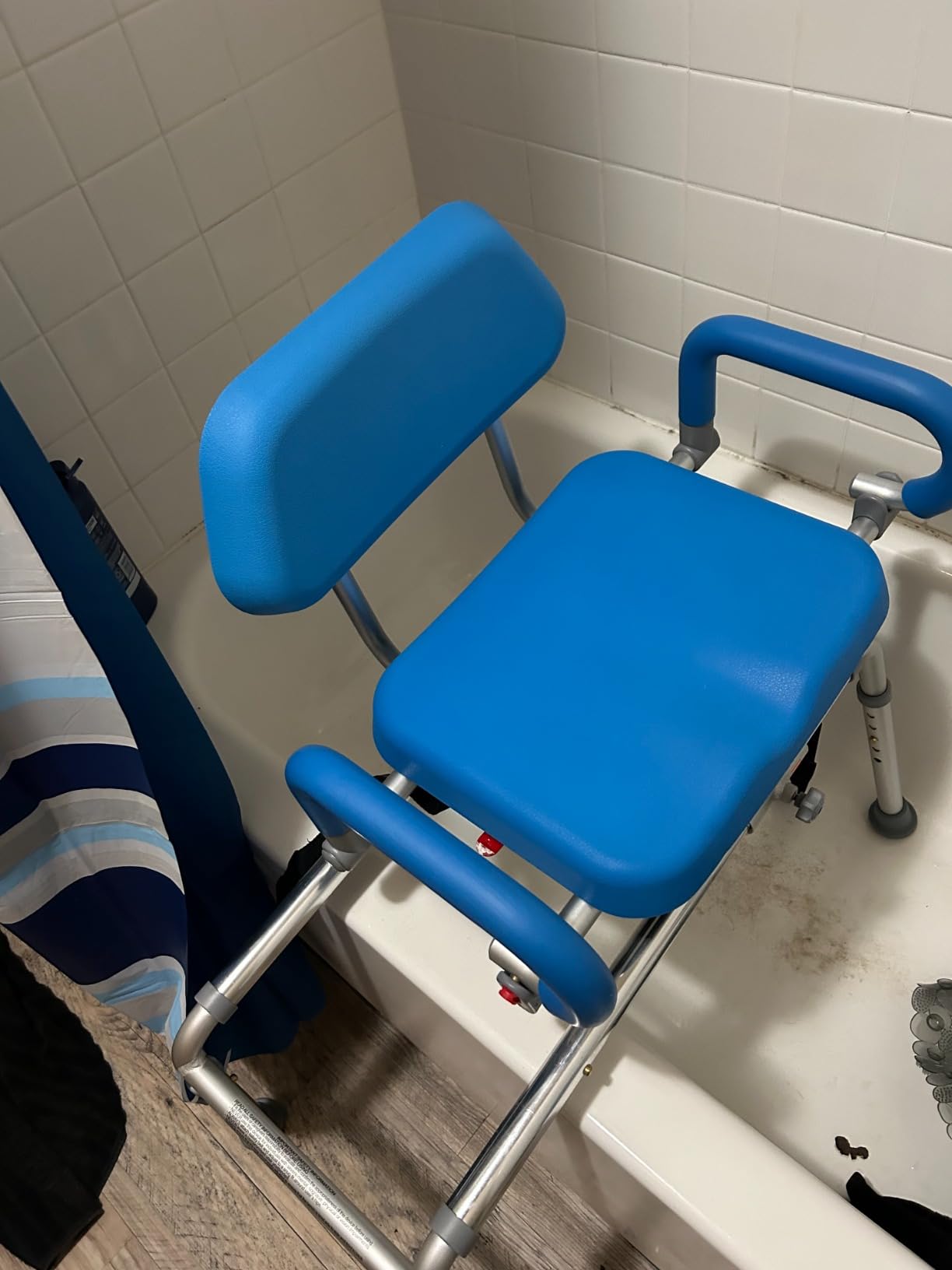 Platinum Health Carousel Sliding Shower Chair Tub Transfer Bench with Swivel Seat, Premium Padded, Pivoting Arms, Adjustable Space Saving Design for Tubs, Inside Shower, for Handicap & Seniors, Blue customer photo 1