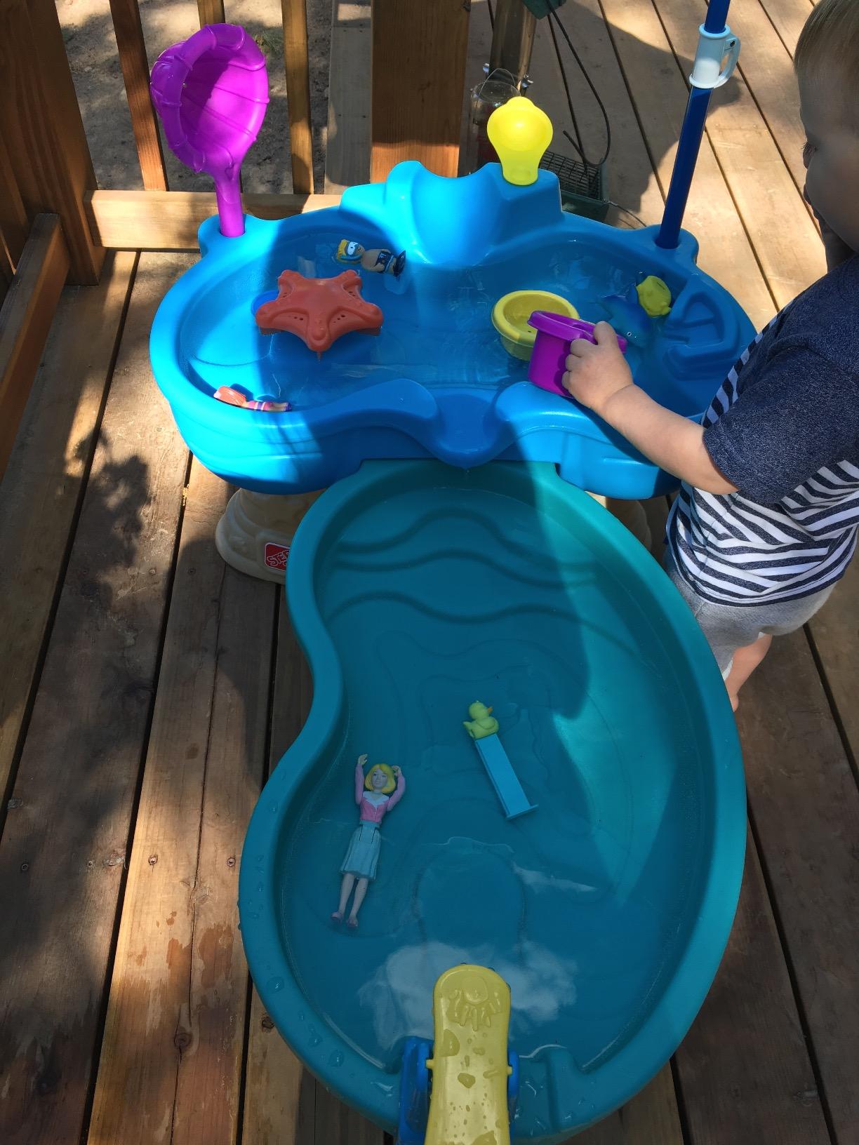 Step2 Spill & Splash Seaway Water Table for Kids, Two-Tier Outdoor Kids Water Sensory Table with Umbrella, Ages 1.5+ Years Old, 11 Piece Water Toy Accessories customer photo 2