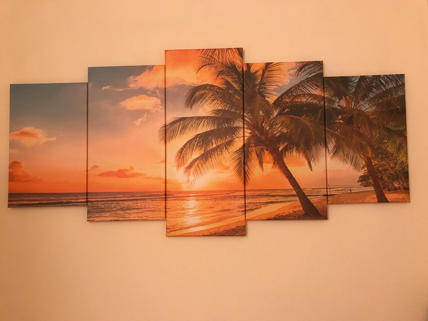 Wieco Art Cozy Sea Extra Large Modern Ocean Sunset Sea Beach Canvas Prints Pictures Paintings on Canvas Wall Art for Home Decor 5 Panels Gallery Wrapped Tropical scenery Seascape Giclee Artwork customer photo 2