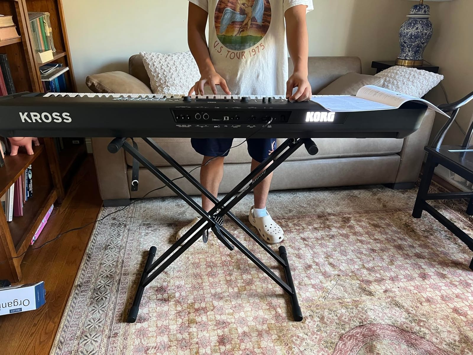 RockJam Xfinity Double X Keyboard Stand, Pre-Assembled & Adjustable | Pre-assembled double X keyboard stand with safety lock and straps for full size digital pianos, lessons and stage customer photo 1