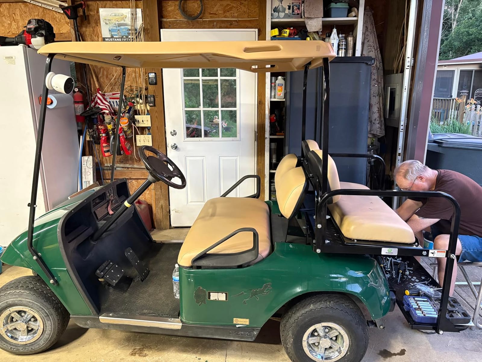 EZGO TXT Golf Cart Flip Folding Rear Seat Kit | Compatible with 1994.5-Up Models (Tan) customer photo 2