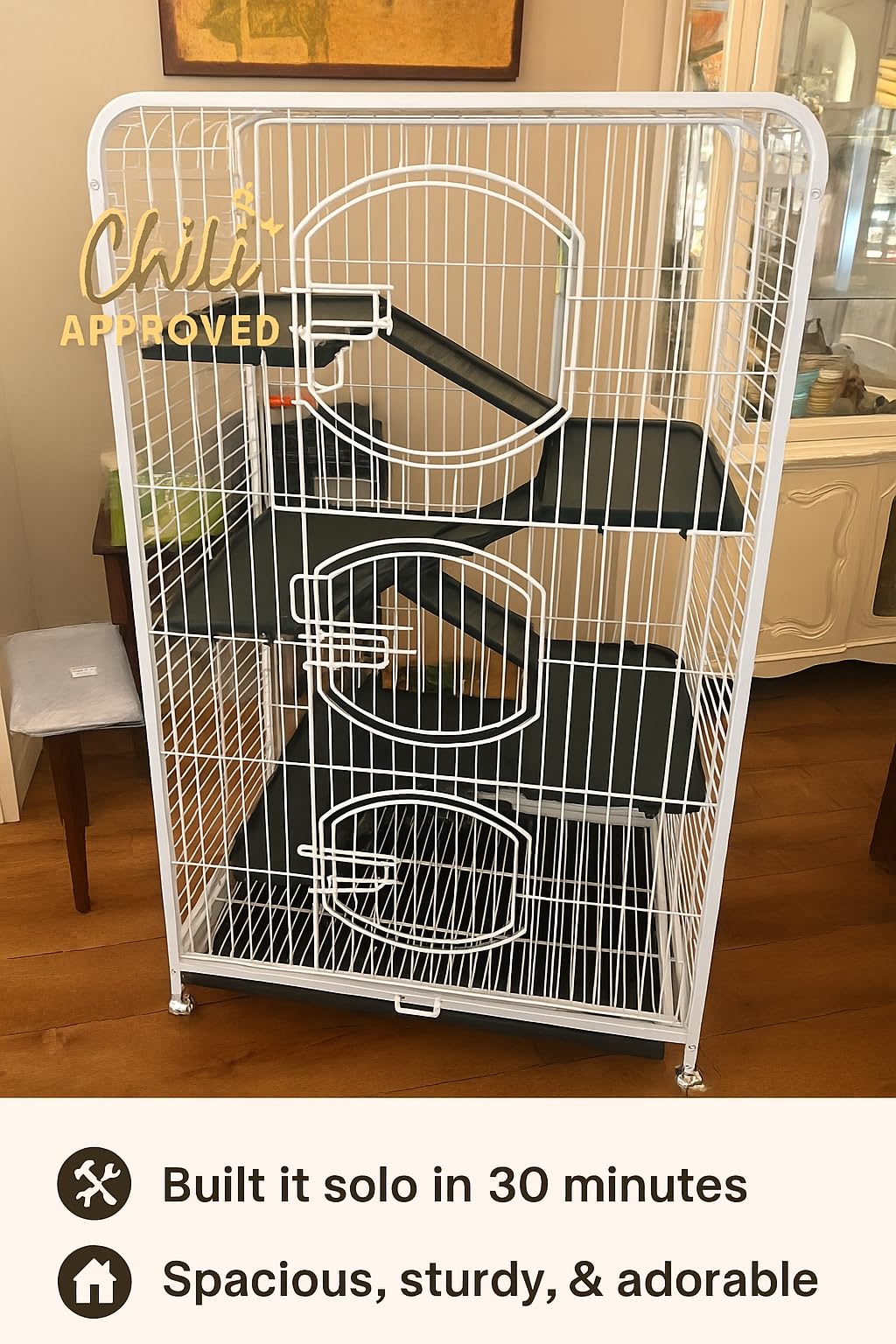 Yaheetech 37-inch Metal Ferret Chinchilla Cage Indoor Outdoor Small Animals Hutch w/ 2 Front Doors/Feeder/Wheels for Squirrel,Black customer photo 2