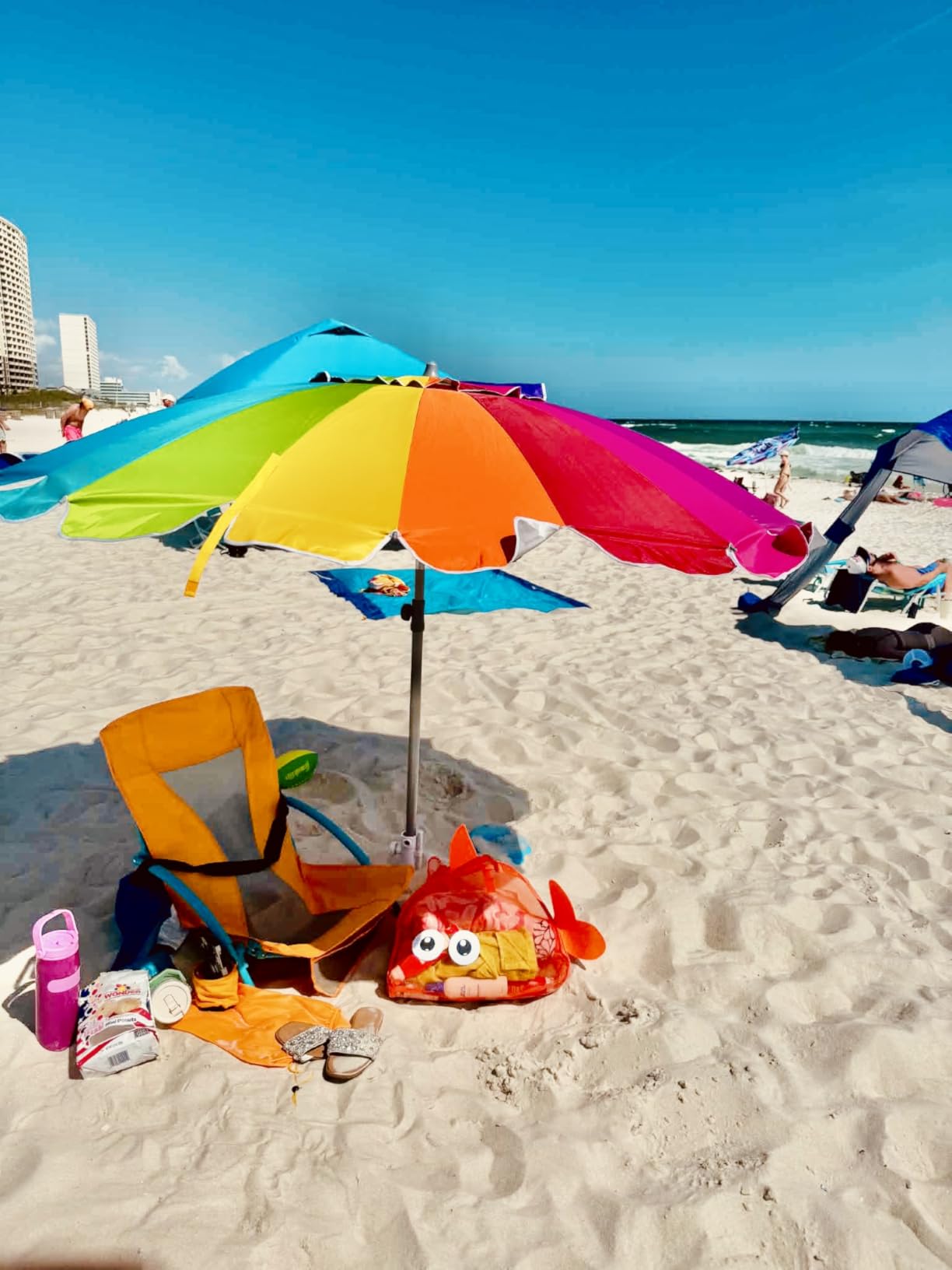AMMSUN 7.5ft Large Heavy Duty HIGH Wind Beach Umbrella with sand anchor & Tilt Sun Shelter, UPF 50+ Protection Outdoor Umbrellas Sunshade with Carry Bag for Patio Garden Pool Backyard Rainbow customer photo 2