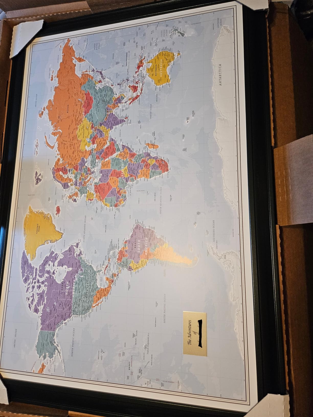Blue Oceans World Travel Map Poster with Pins - Personalized Canvas Wall Art - Extra Large 34