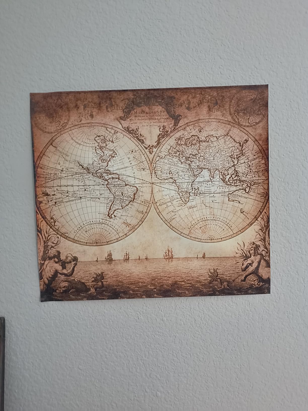 Vintage Old World Map Poster Print Nautical Sailing Ship Map Wall Decor | 1733 Historical Chart, Antique Ocean Map Decor, Home Office Library Study, Gift for Sailor, 45.7x40.9cm, Unframed, Wall Art customer photo 1