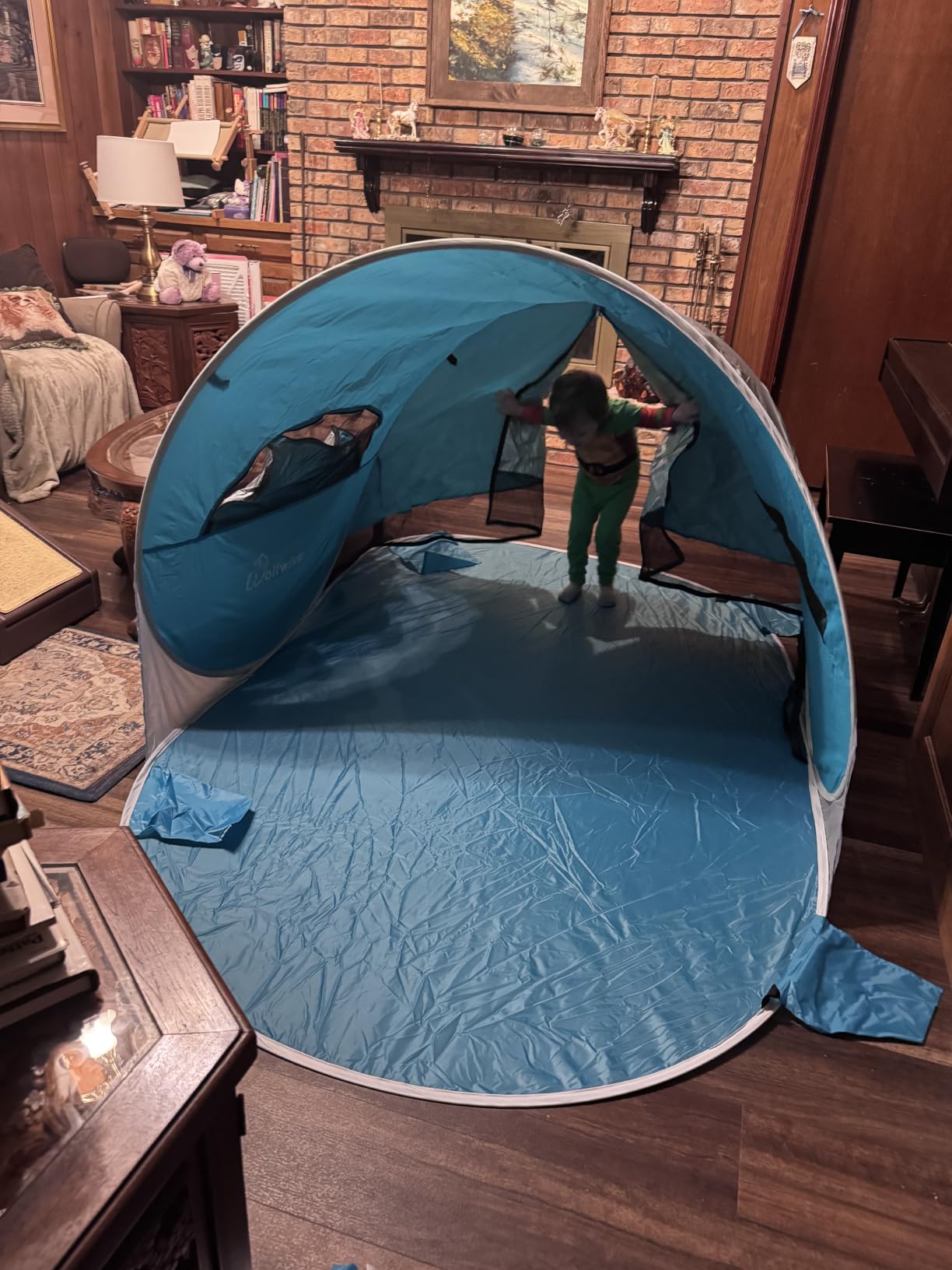 Wolfwise Pop up Beach Tent Sun Shelter with UPF50+ UV Protection, Instant Easy Setup Popup Beach Shade Canopy for 3 Person, Portable & Foldable with Carring Bag, 87 ×57×47 in, Blue customer photo 2