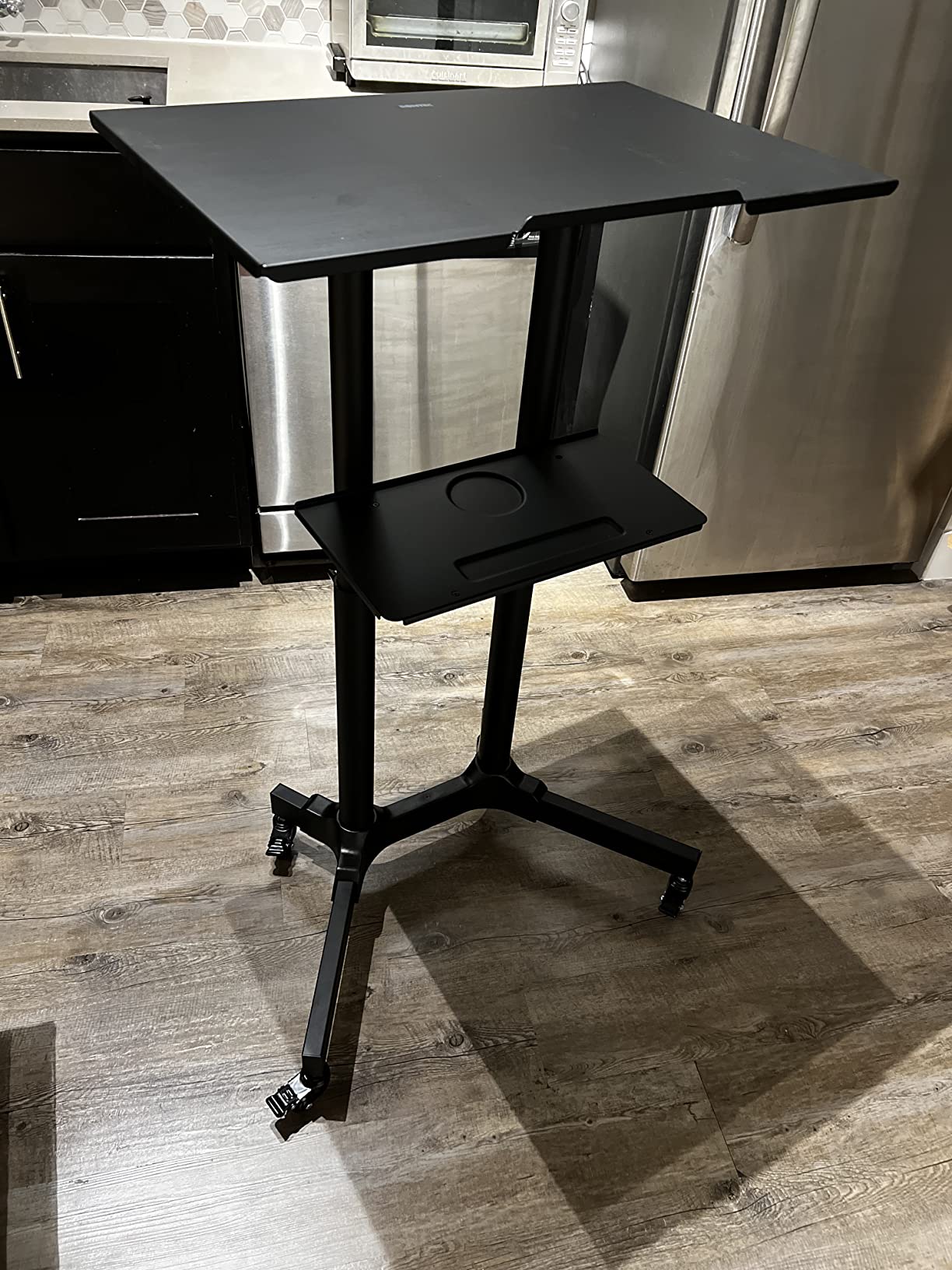 BONTEC Lecterns & Podiums Portable Mobile Standing Laptop Desk, Height Adjustable, Sit Stand, Home Office Classroom Pulpit Stand Up Desk Workstation, Rolling Table Laptop Cart with Storage Tray, White customer photo 1