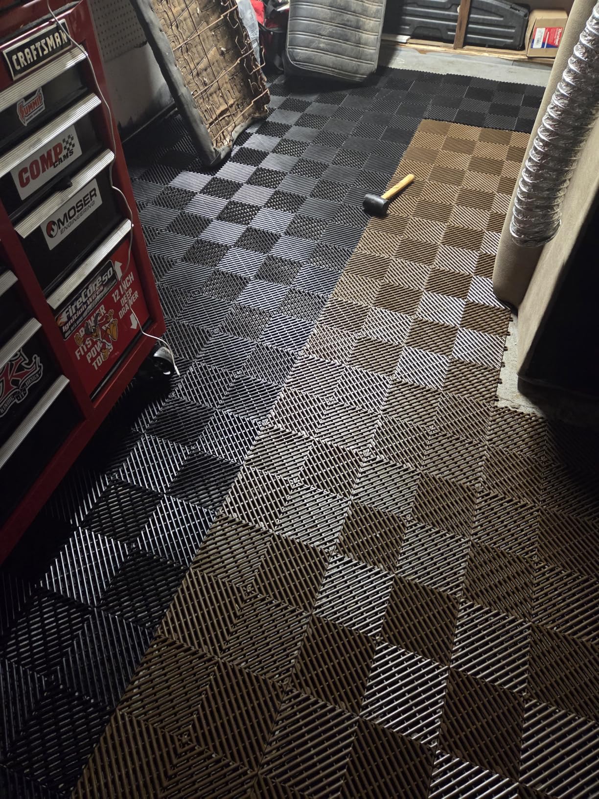 Big Floors RaceDeck Garage Floor Tiles, Interlocking Garage Flooring, Free-Flow Self-Draining Non-Slip Heavy-Duty Copolymer, Easy Install (Black, 48 Pack of 12 x 12