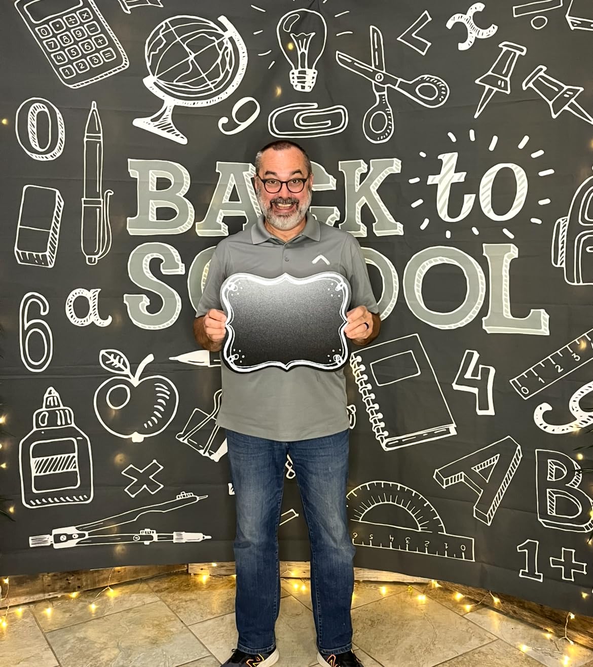 Laeacco Black Back to School Backdrop for Photography 5x7ft | Blackboard Photo Background with White Chalk Doodles Welcome Back to School Party Decorations Banner Photo Booth Props customer photo 1