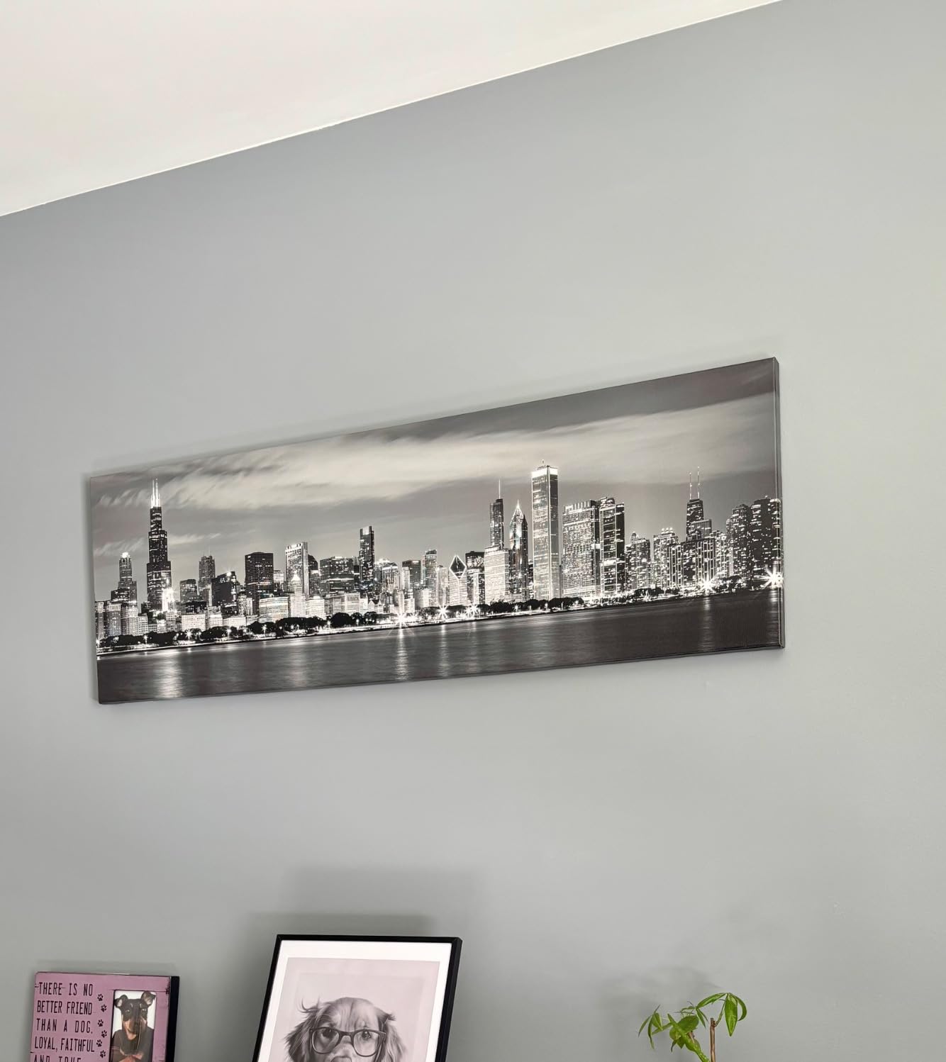 Wieco Art New York Manhattan Night View in Black and White Giclee Canvas Prints Modern Stretched and Framed Artwork Cityscape Pictures Paintings on Canvas Wall Art for Bedroom Home Decorations customer photo 2