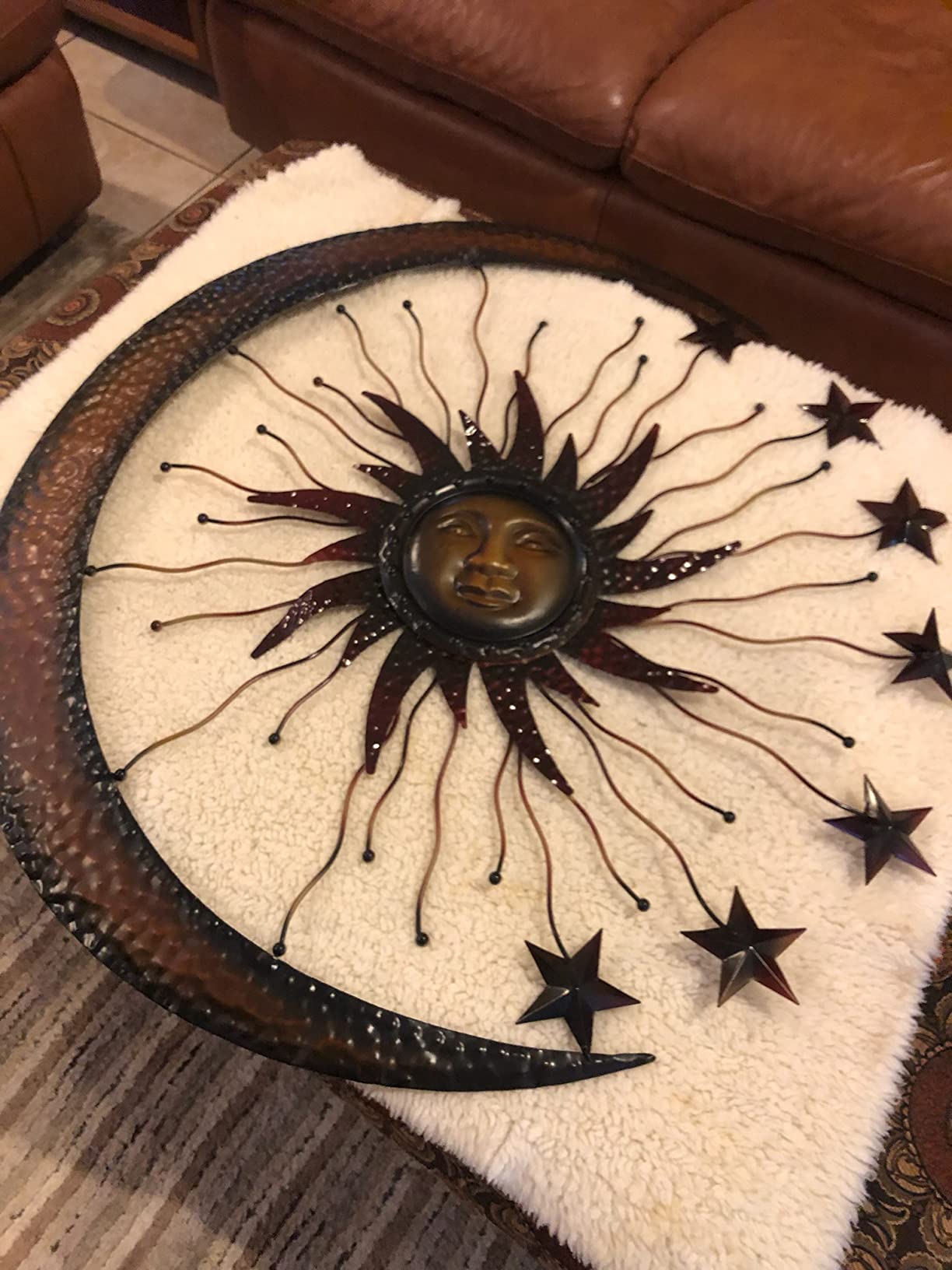 Bellaa Metal Wall Art Sun Moon Stars Celestial Indoor Outdoor Hanging Garden 3D Sculpture Retro Plaques Home Decor Large 36 inch customer photo 1