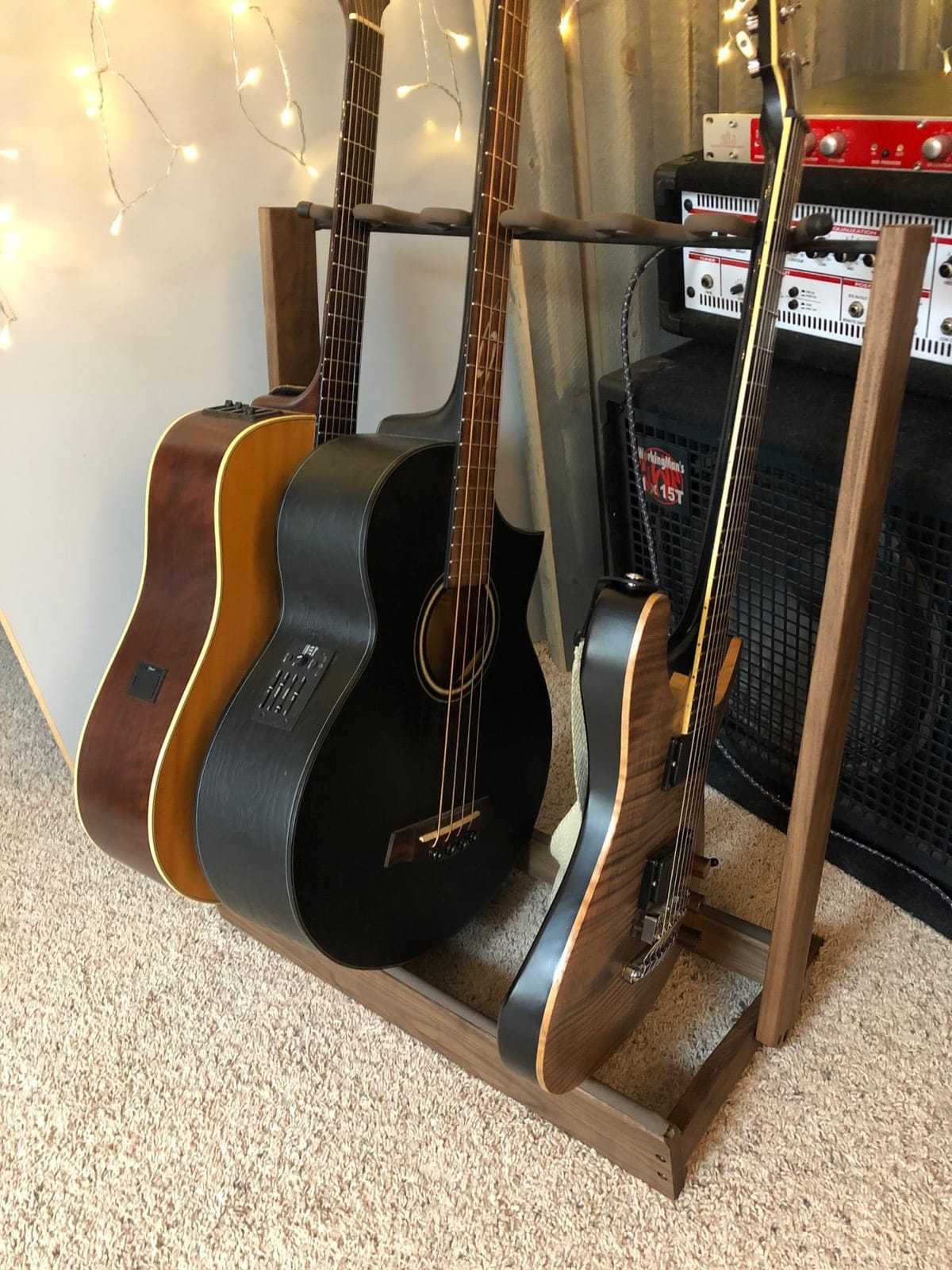 String Swing Guitar Stand, Multi Guitar Rack for Acoustic, Electric, Bass Guitars, Hand Welded Steel & Black Walnut Hardwood, Padded Guitar Holders, Guitar Stands Floor - USA Made customer photo 1