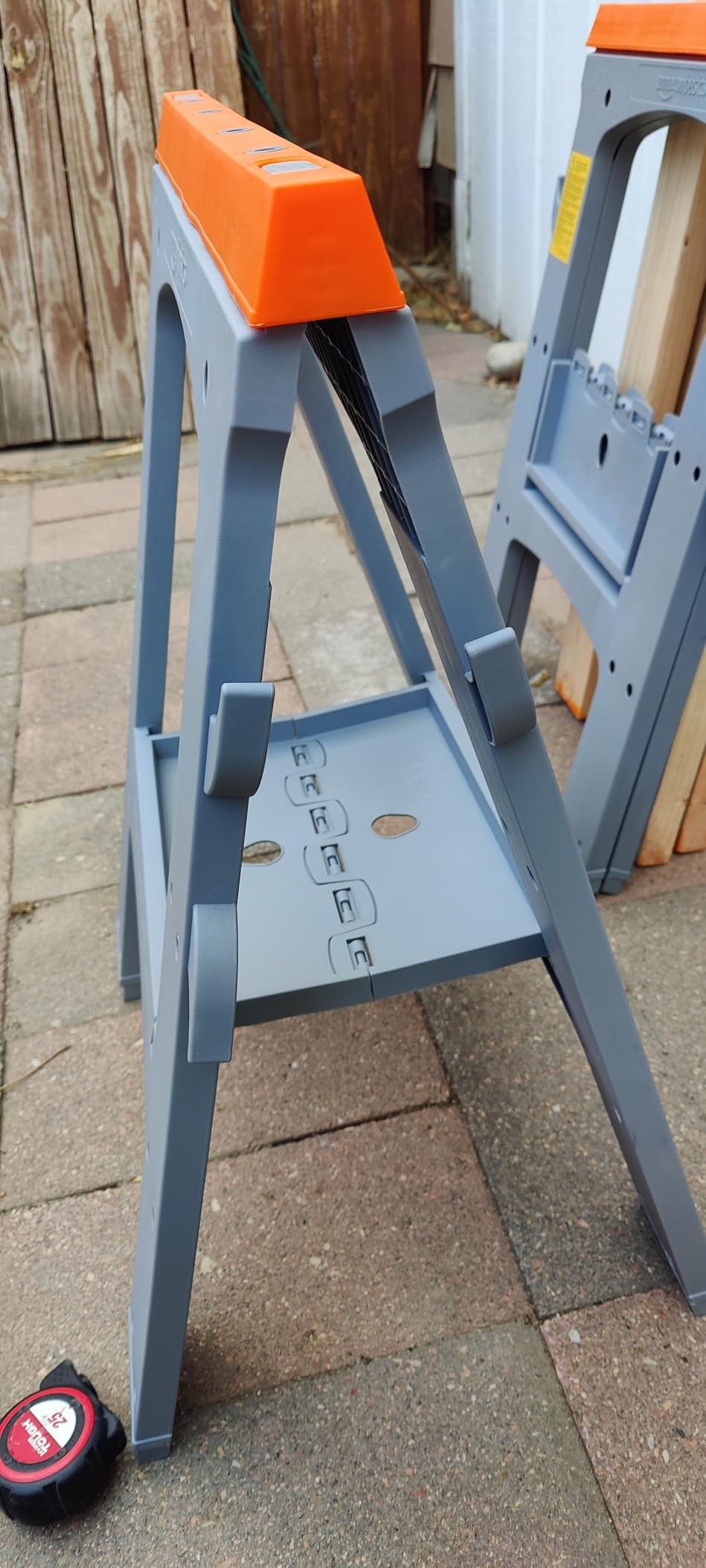 Amazon Basics Rectangular Folding Sawhorse, Collapsible, Folds Flat, 900 Pound Capacity, Set of 2, Orange and Grey customer photo 2