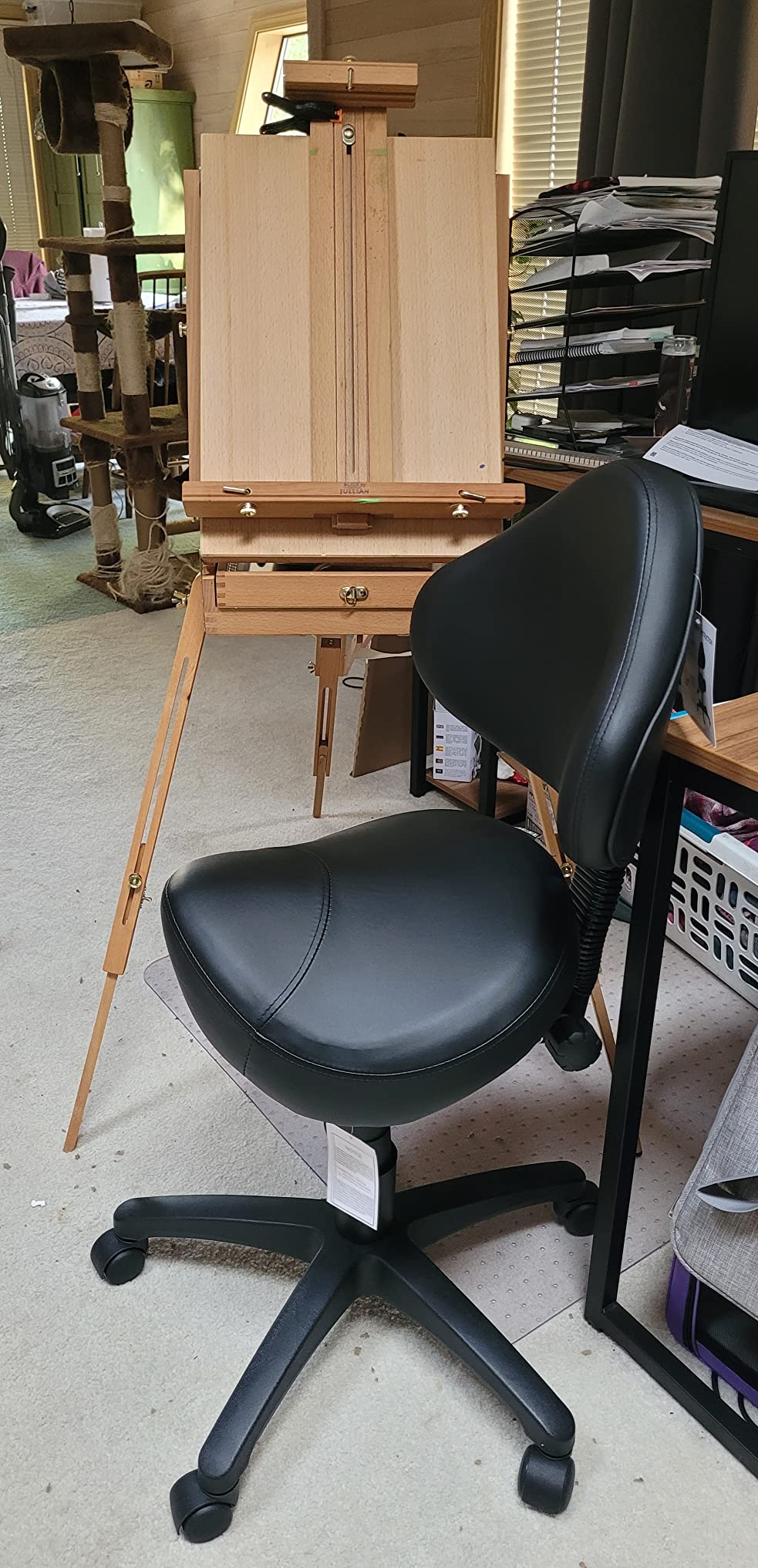 Ergonomic Saddle Chair with Back Support, Rolling Stool | Aluminum Base · Adjustable Backrest · PU Casters · Supports 400 lbs · Dental, Salon & Clinic Use customer photo 1