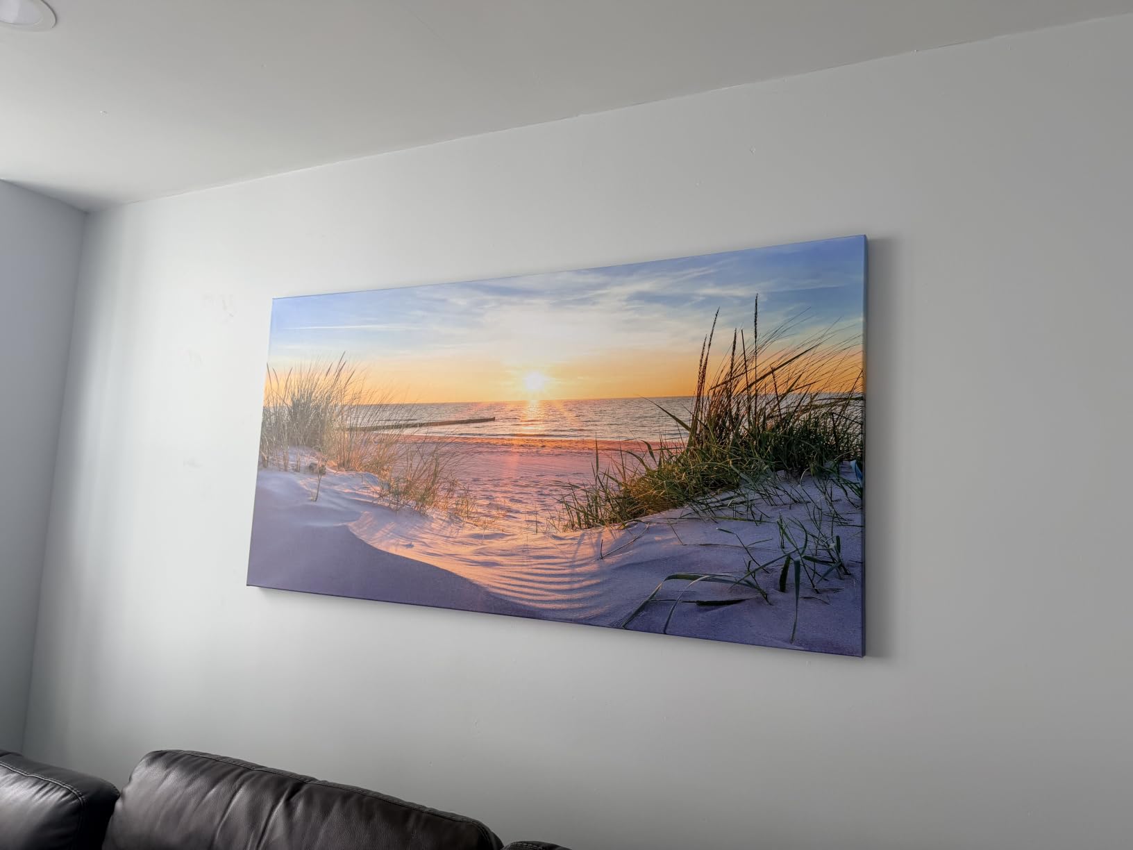 MHARTK66 Wall Decor for Living Room Large Canvas Wall Art for Bedroom Modern Office Pictures Blue Sun Beach Grass Ocean Landscape Paintings Canvas Art Prints Home Decorations customer photo 2