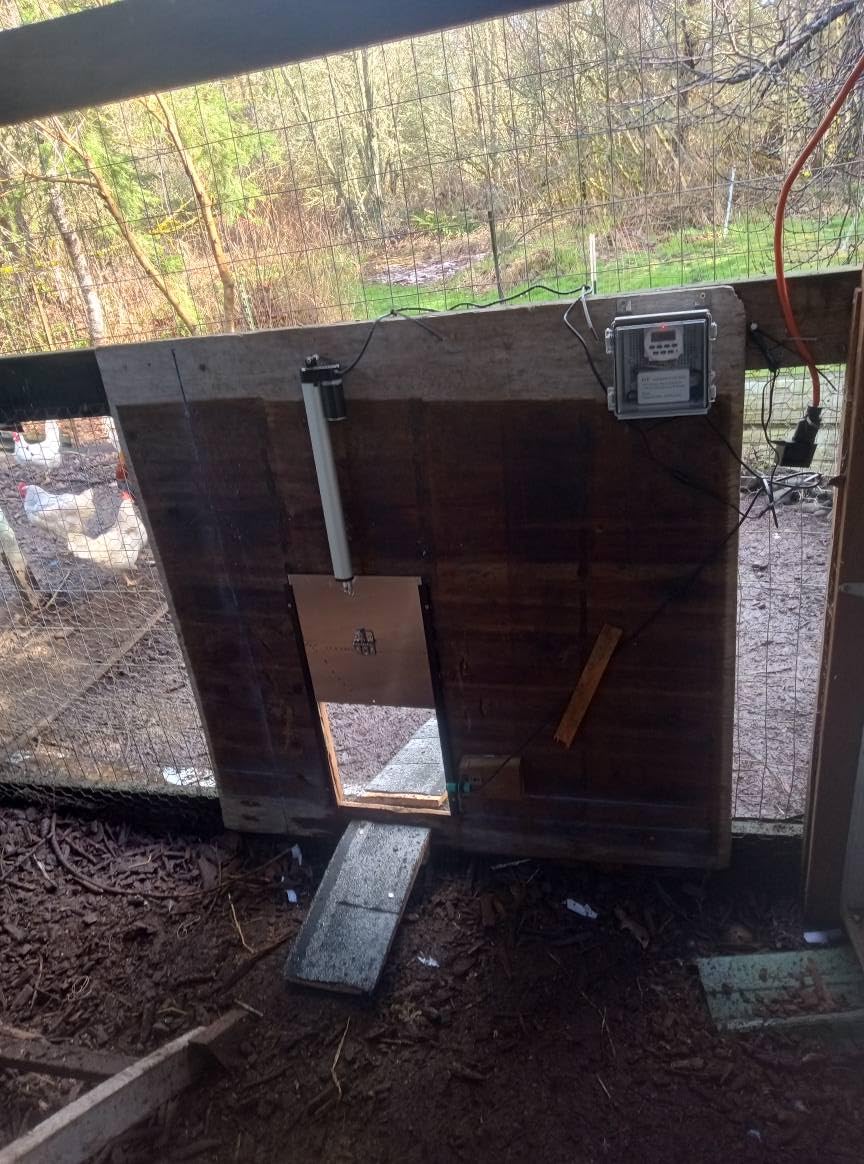 JVR Automatic Chicken Coop Door, Programmable Timer, Anti-Pinch, Aluminum | Heavy-duty aluminum door with industrial screw-rod actuator, 11 x 12 in opening customer photo 1