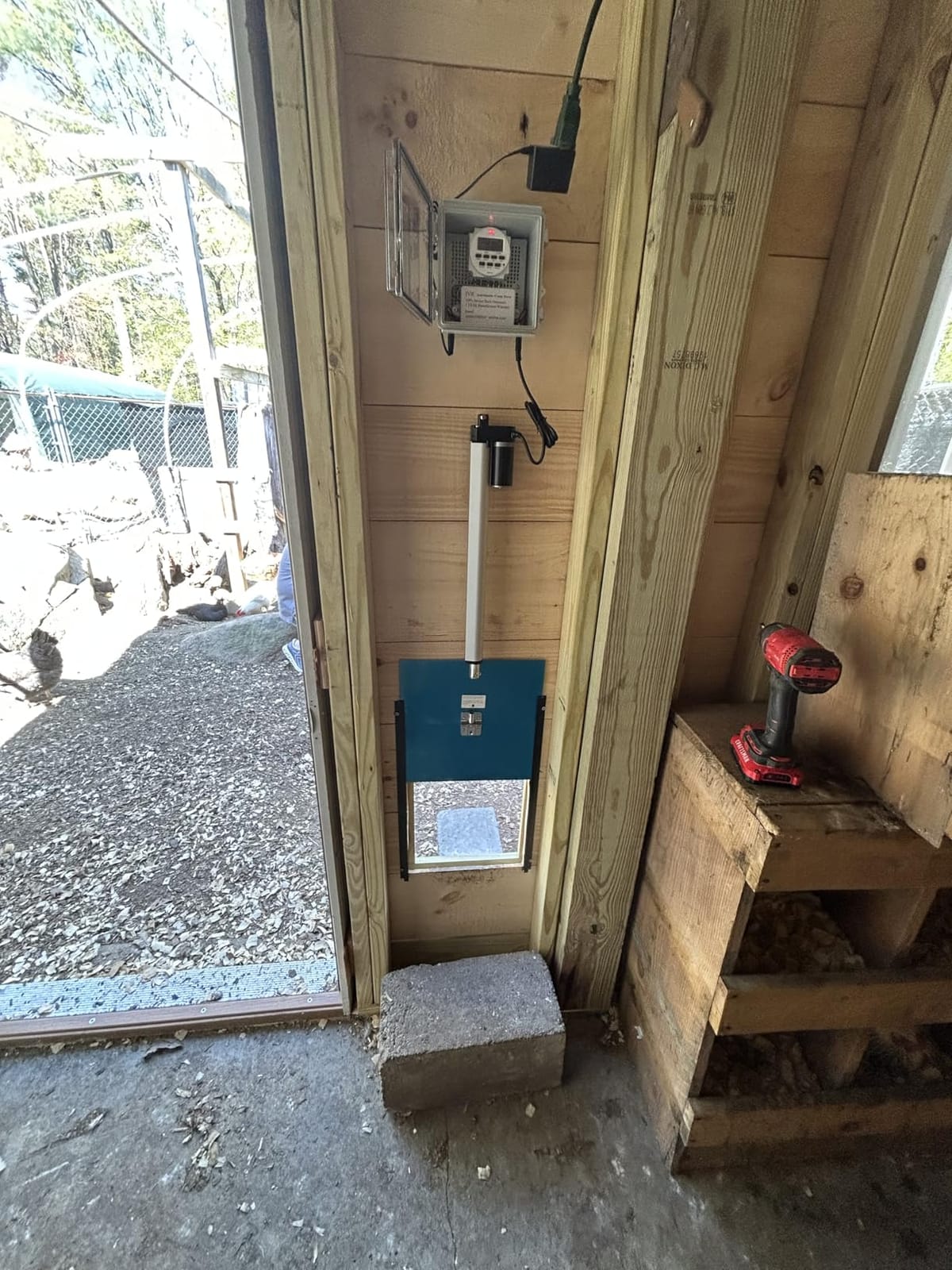 JVR Automatic Chicken Coop Door, Programmable Timer, Anti-Pinch, Aluminum | Heavy-duty aluminum door with industrial screw-rod actuator, 11 x 12 in opening customer photo 2