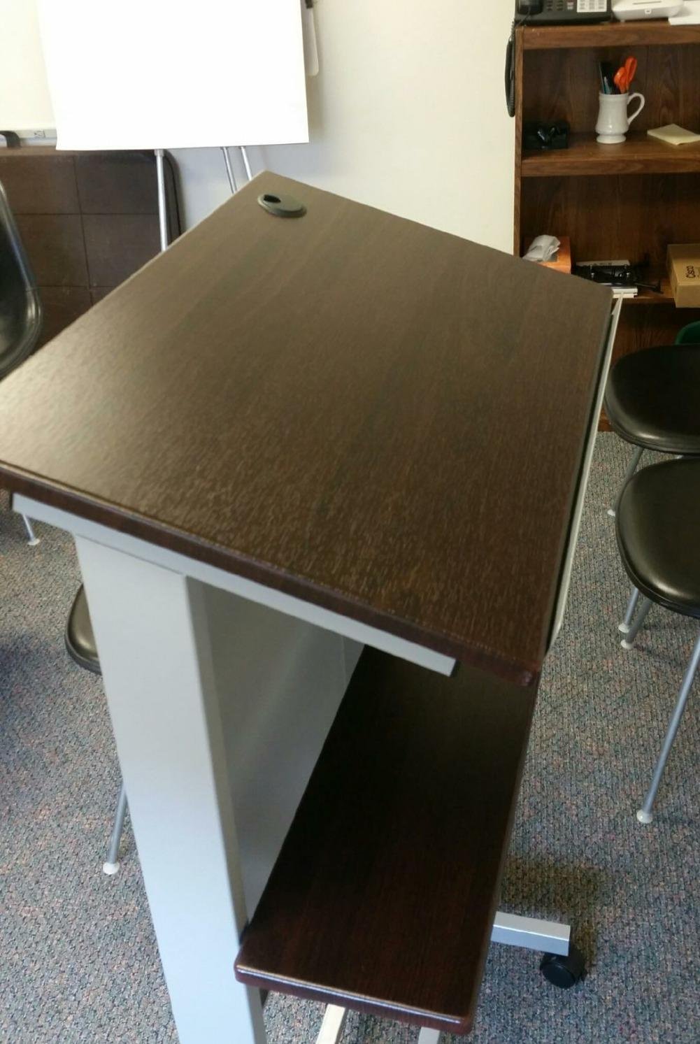 Stand Up Desk Store Mobile Adjustable Height Rolling Lectern Podium with Heavy Duty Steel Frame (Black Frame/Black Shelves, 25.5