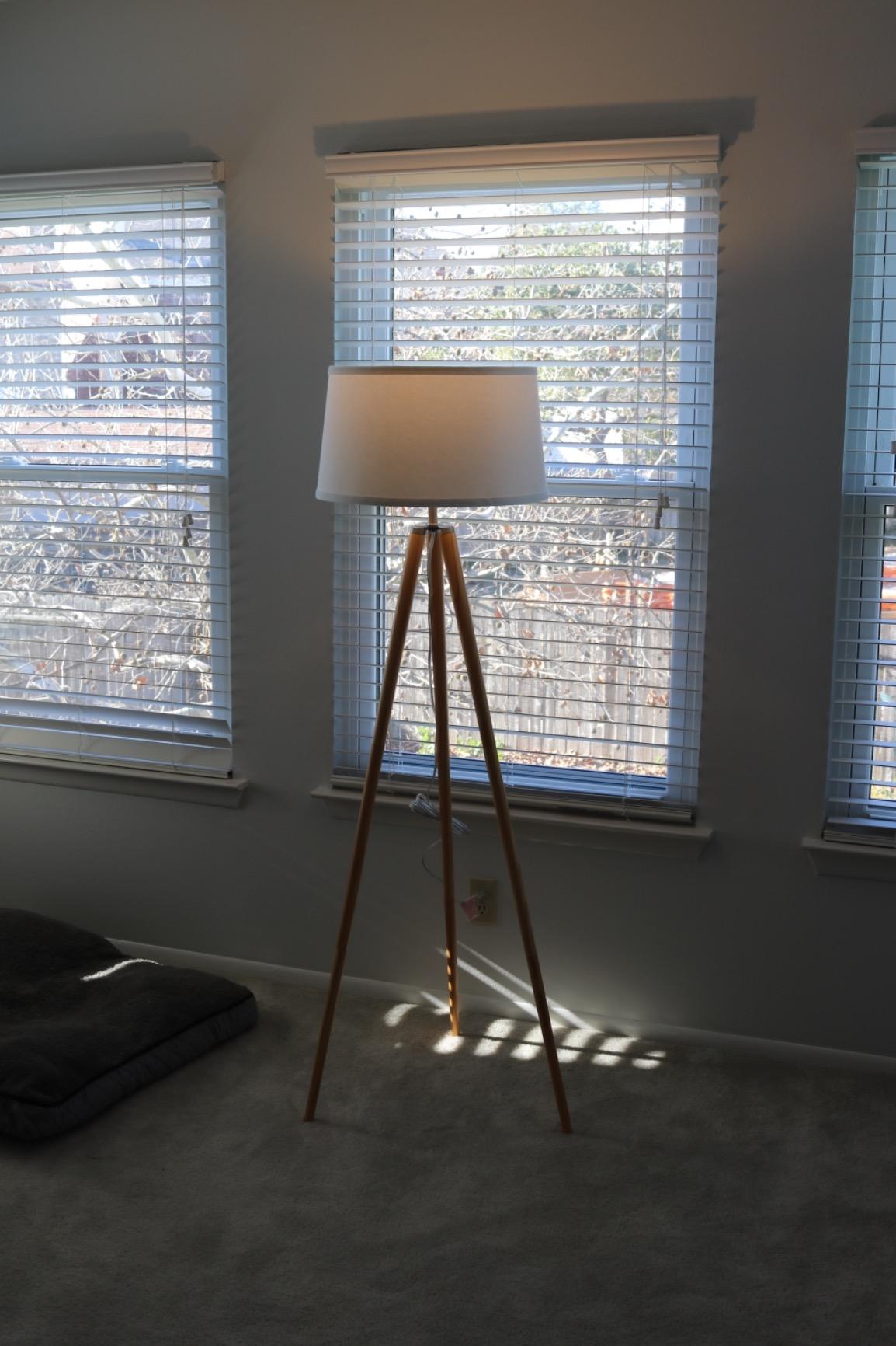 Brightech Emma LED Floor Lamp, Tall Lamp with Wood Legs, Mid-Century Modern Standing Lamp for Bedroom Reading, Tripod Lamp for Living Rooms & Offices, Great Living Room Decor - Walnut Brown customer photo 1