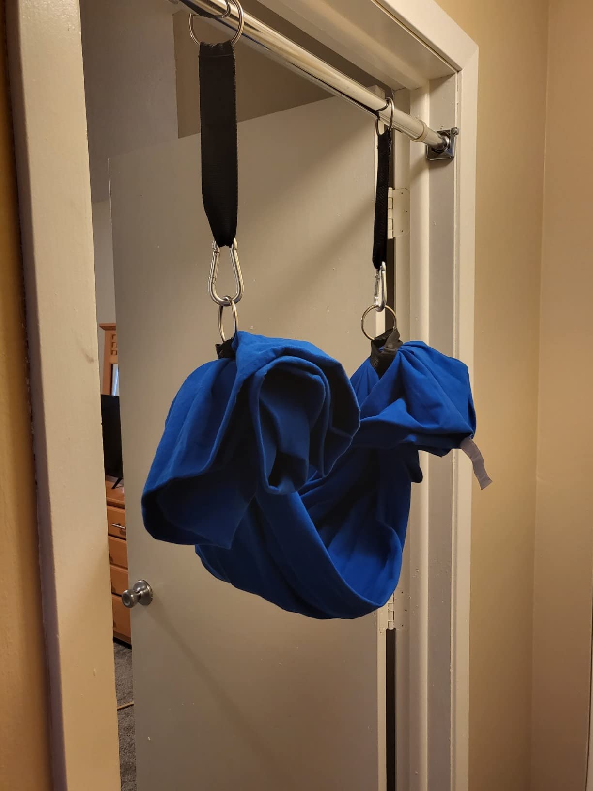 DreamGYM Doorway Sensory Swing - Supports 220lbs, Steel Bar Secured by Brackets - 95% Cotton Compression Swing for Self-Regulation (Blue) customer photo 1