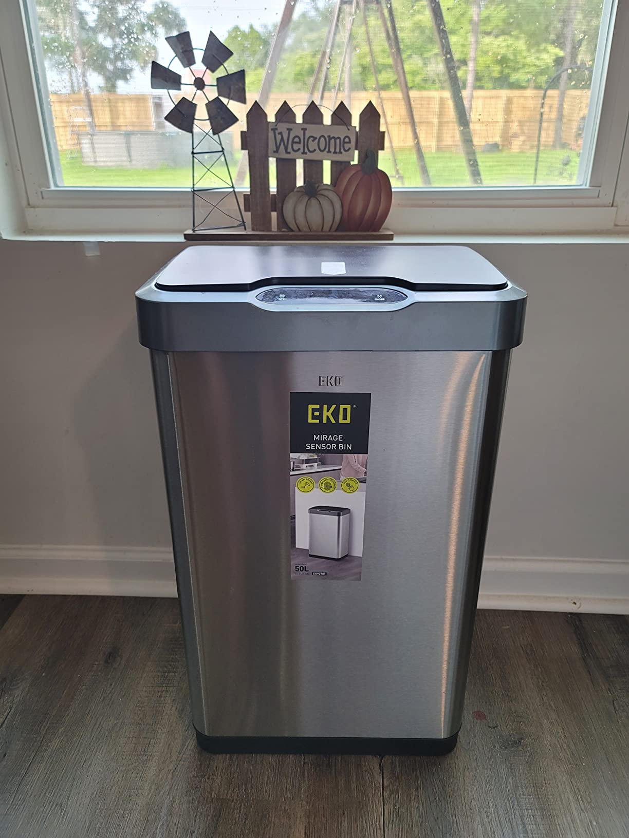 EKO Mirage-T 50 Liter / 13.2 Gallon Touchless Rectangular Motion Sensor Trash Can or Recycling Bin, Brushed Stainless Steel Finish customer photo 2